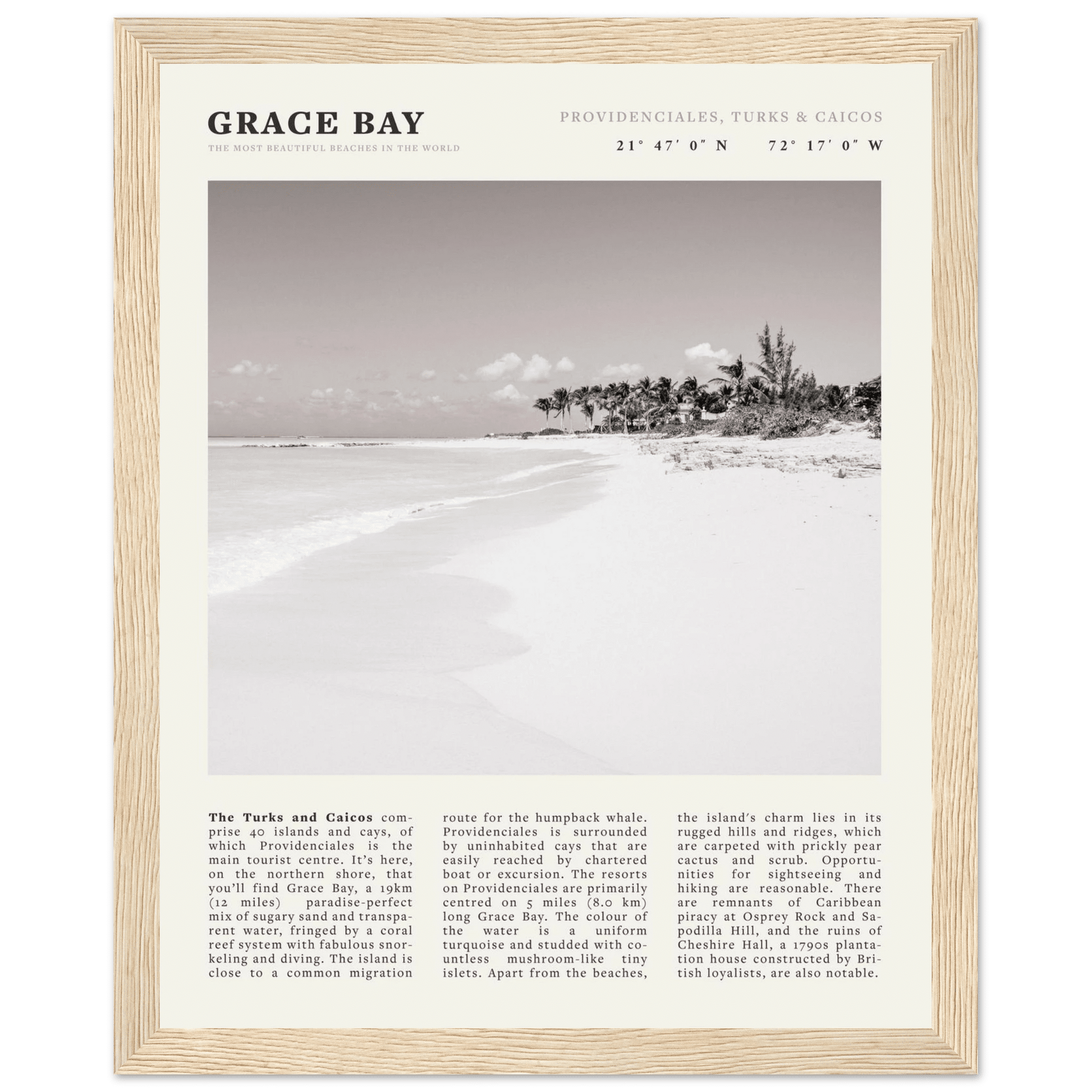 Grace Bay Poster | Black & White Turks & Caicos Wall Art | Caribbean Beach Print - Evergreen Posters