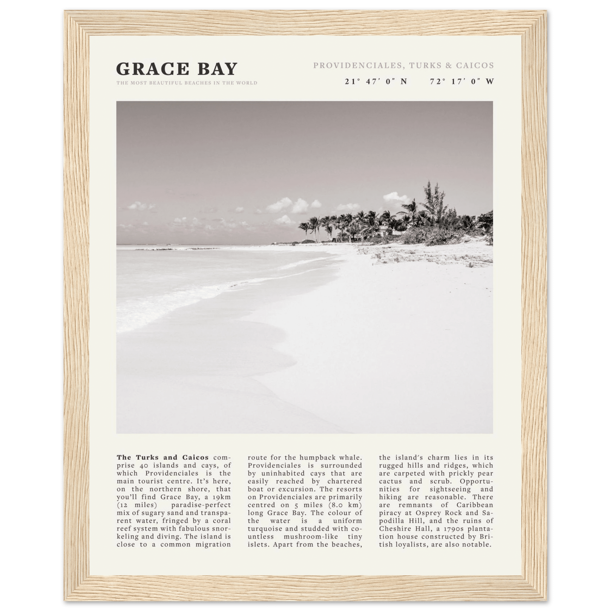 Grace Bay Poster | Black & White Turks & Caicos Wall Art | Caribbean Beach Print - Evergreen Posters