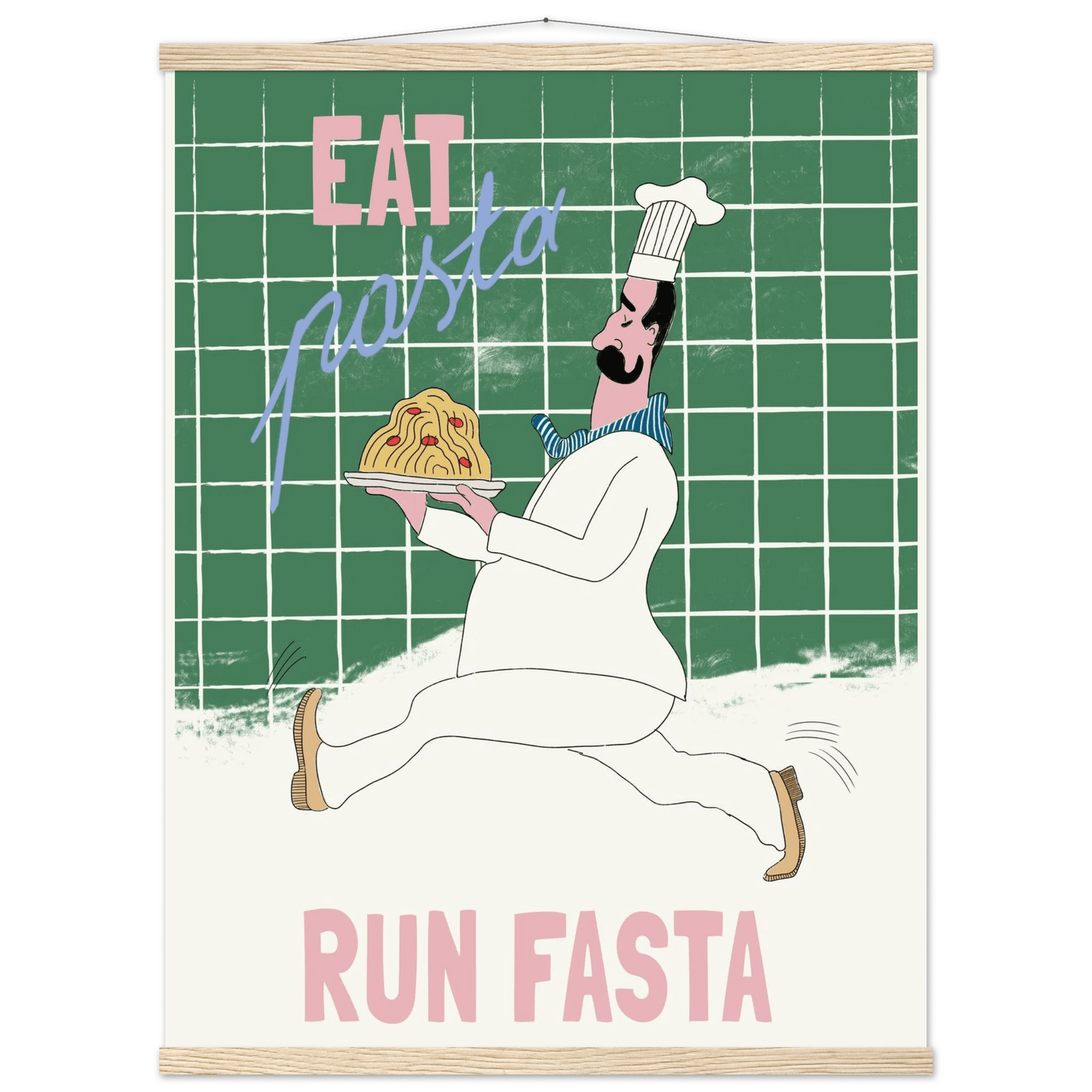 Eat Pasta Run Fasta Poster – Playful Kitchen Wall Art Print (Green Edition) - Evergreen Posters