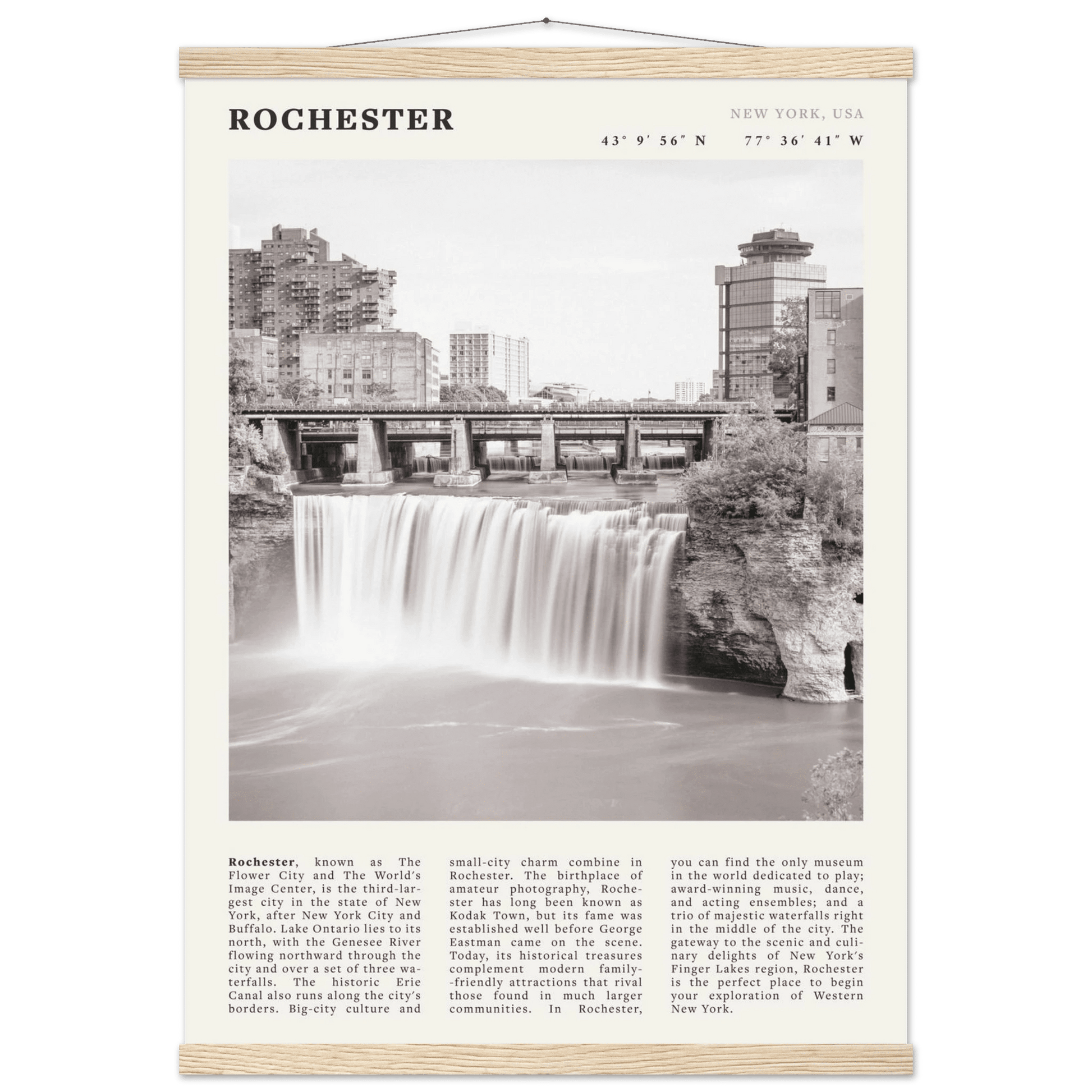 Rochester Poster | Black & White High Falls Wall Art | New York Travel Print - Evergreen Posters