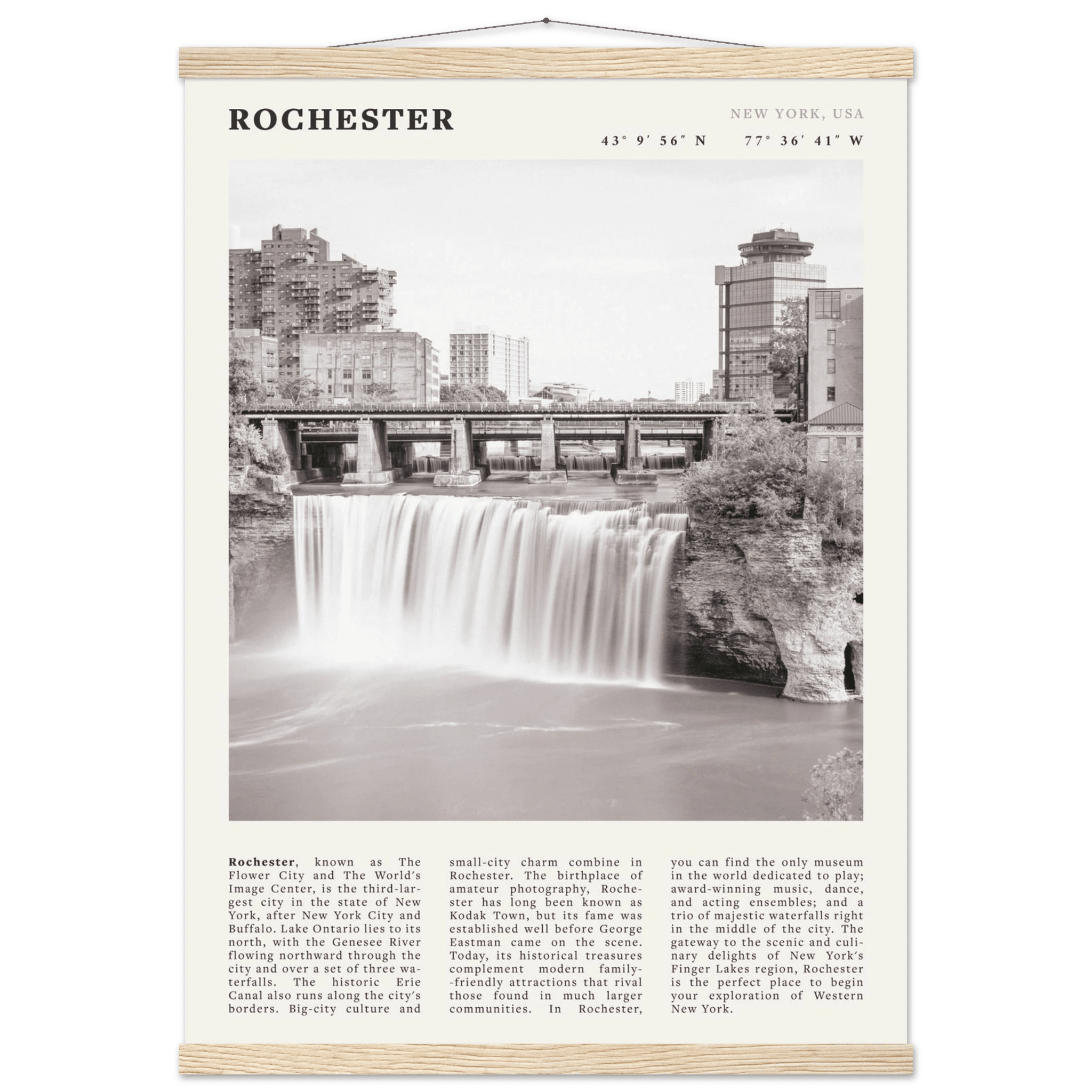 Rochester Poster | Black & White High Falls Wall Art | New York Travel Print - Evergreen Posters