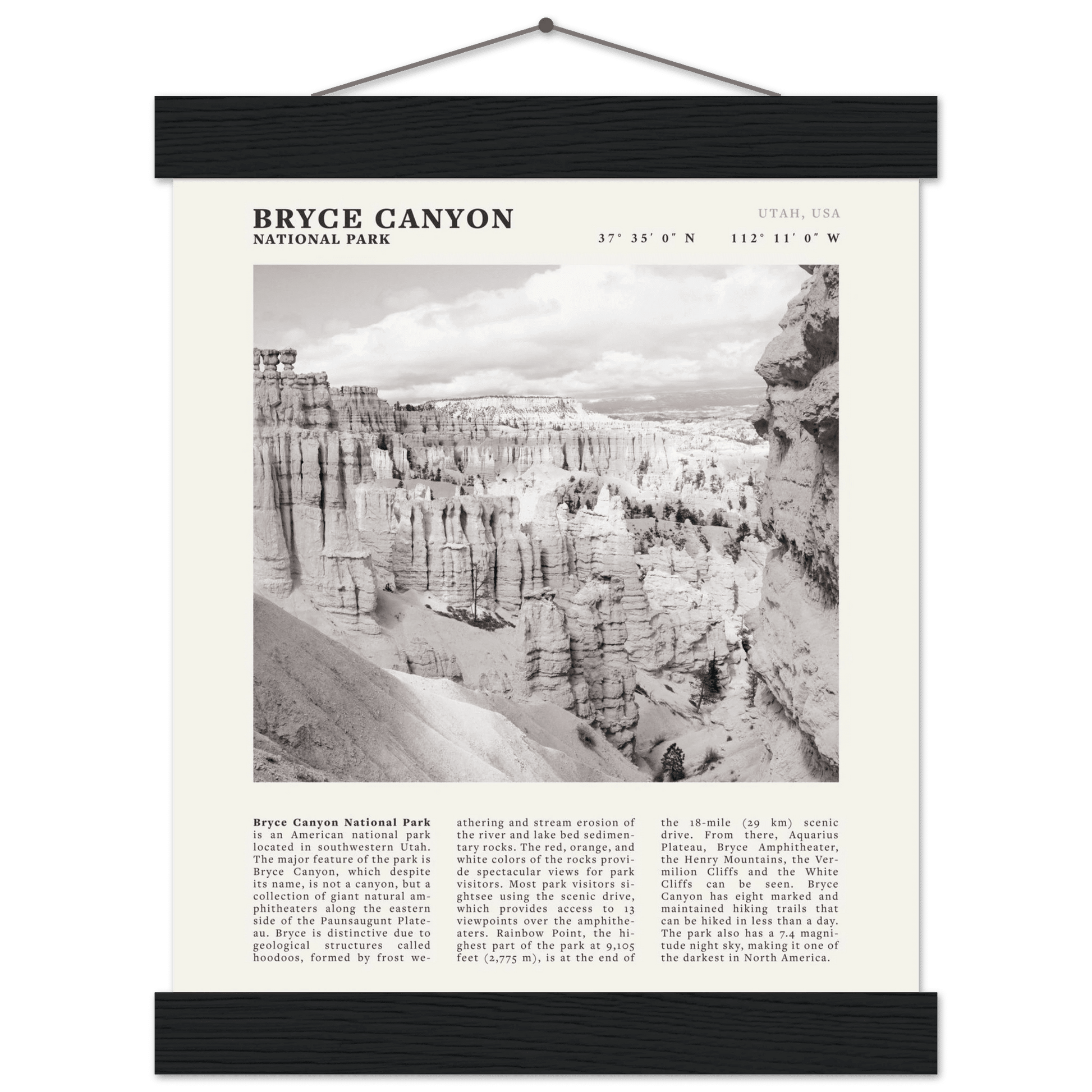 Bryce Canyon National Park Poster | Black & White Utah Hoodoos Wall Art Print - Evergreen Posters - 49