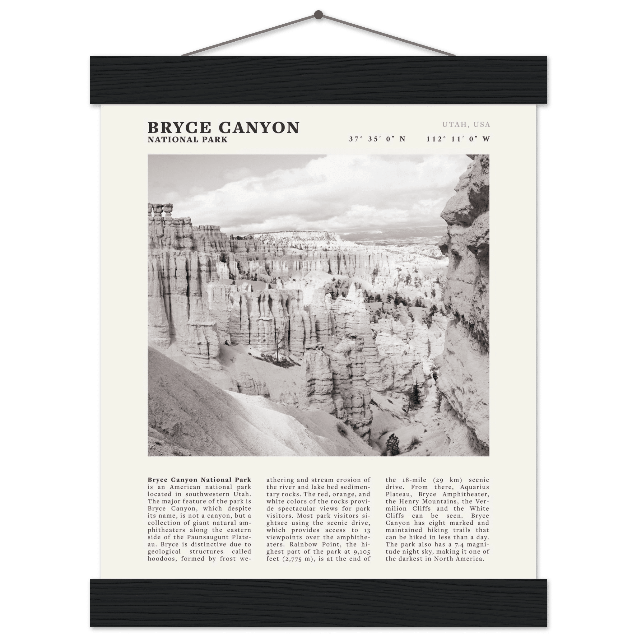 Bryce Canyon National Park Poster | Black & White Utah Hoodoos Wall Art Print - Evergreen Posters - 49