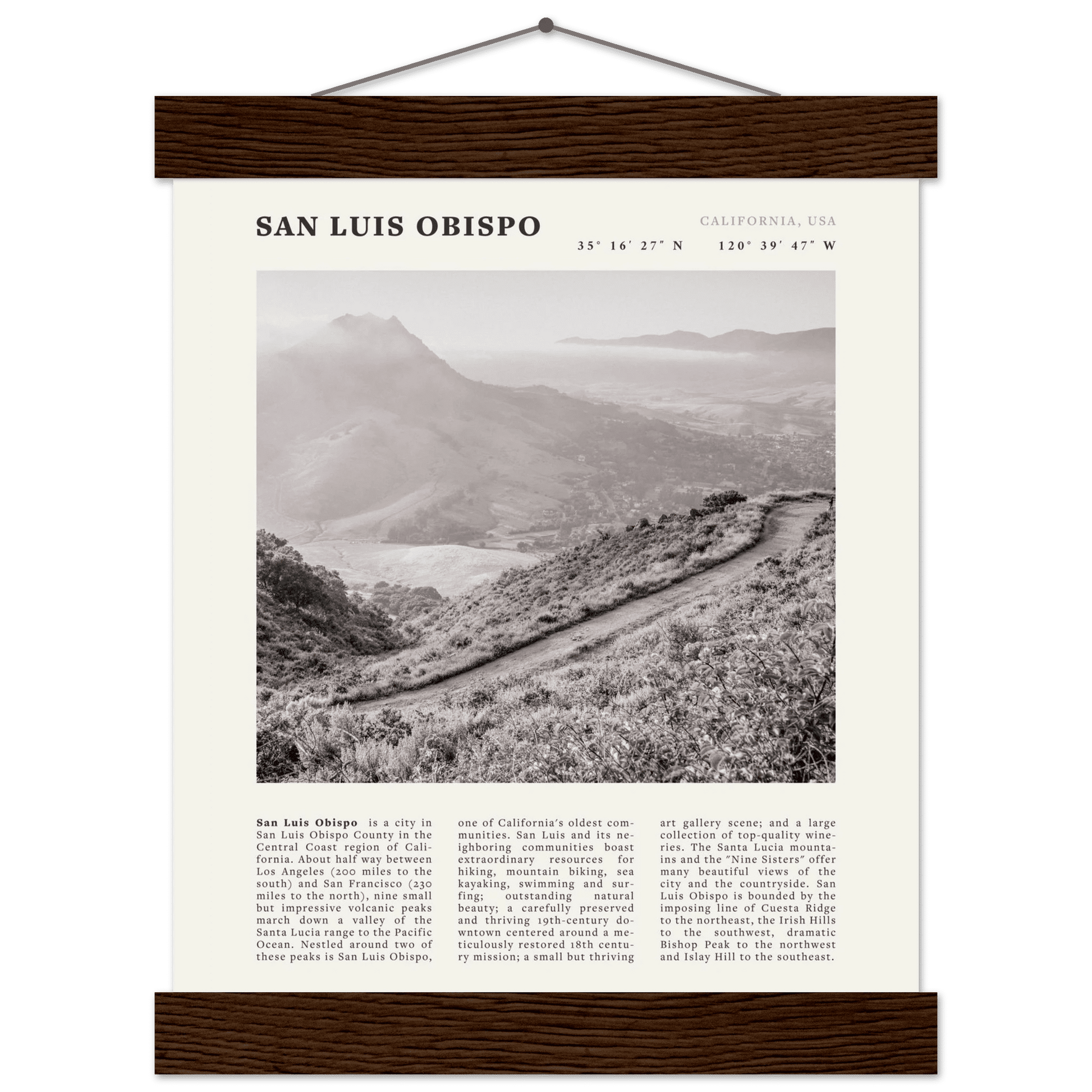 San Luis Obispo Poster | Black & White California Wall Art | SLO Travel Print - Evergreen Posters