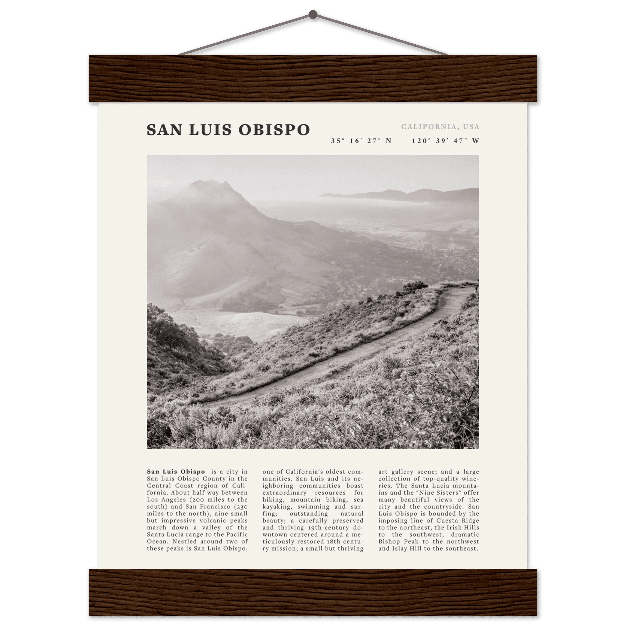 San Luis Obispo Poster | Black & White California Wall Art | SLO Travel Print - Evergreen Posters