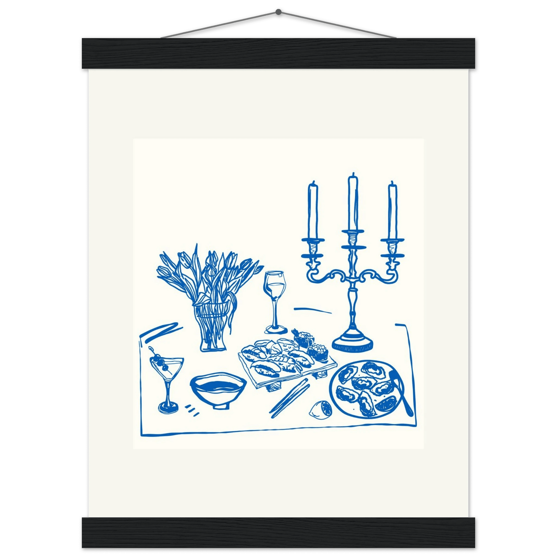 Fine Dining Table Print | Blue Line Art Kitchen Wall Art | Elegant Dining Room Poster - Evergreen Posters