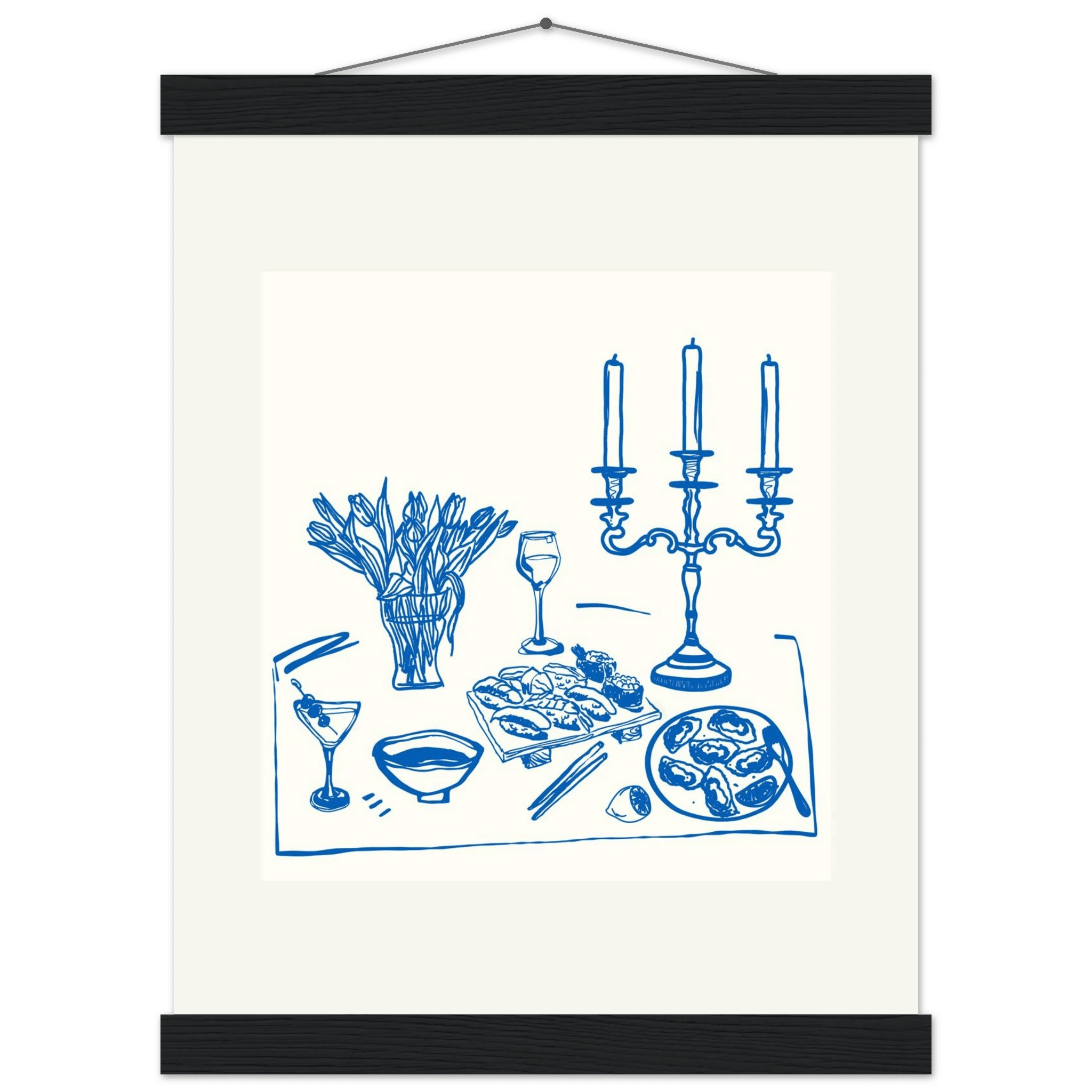 Fine Dining Table Print | Blue Line Art Kitchen Wall Art | Elegant Dining Room Poster - Evergreen Posters