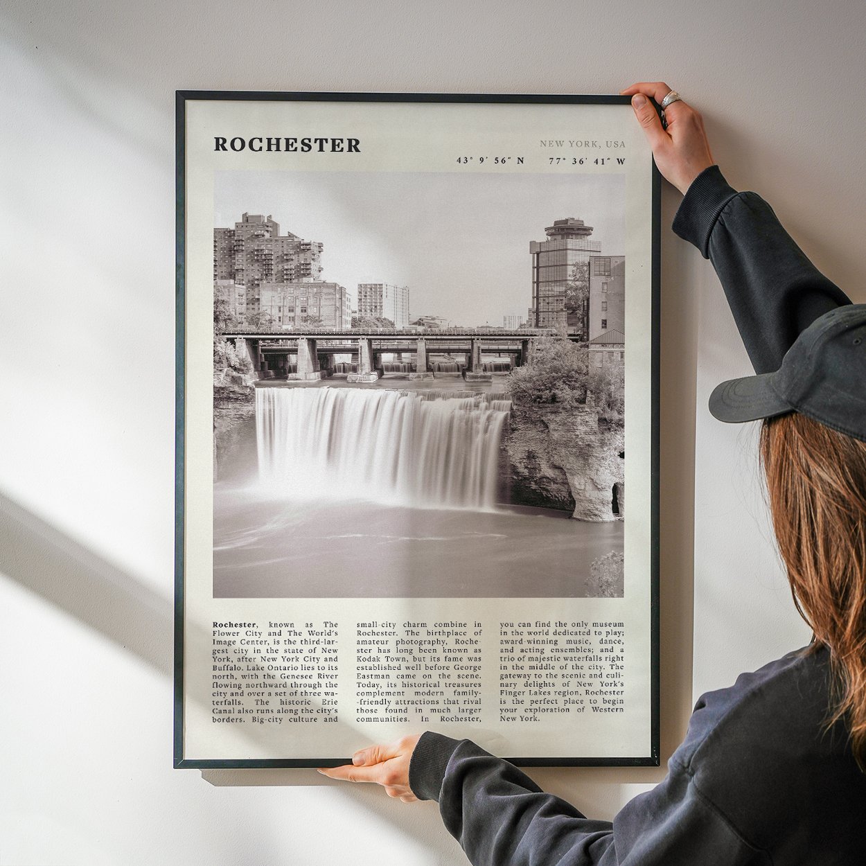 Rochester Poster | Black & White High Falls Wall Art | New York Travel Print - Evergreen Posters