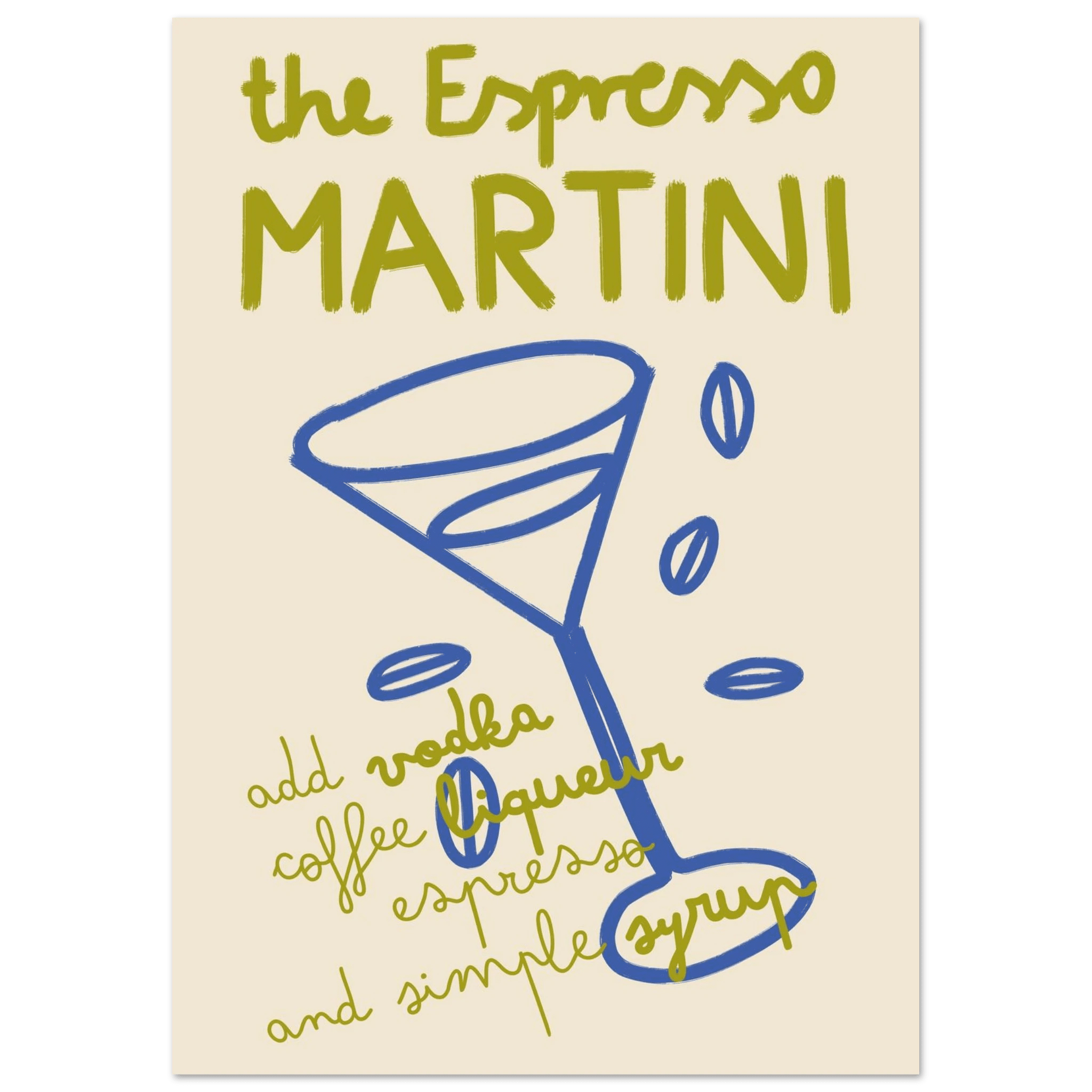 Espresso Martini Print | Cocktail Recipe Wall Art | Kitchen Bar Poster - Evergreen Posters