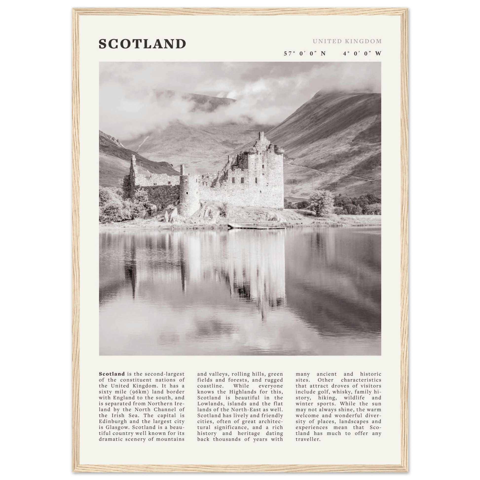 Scotland Poster | Black & White Highland Castle Wall Art | UK Travel Print Decor - Evergreen Posters