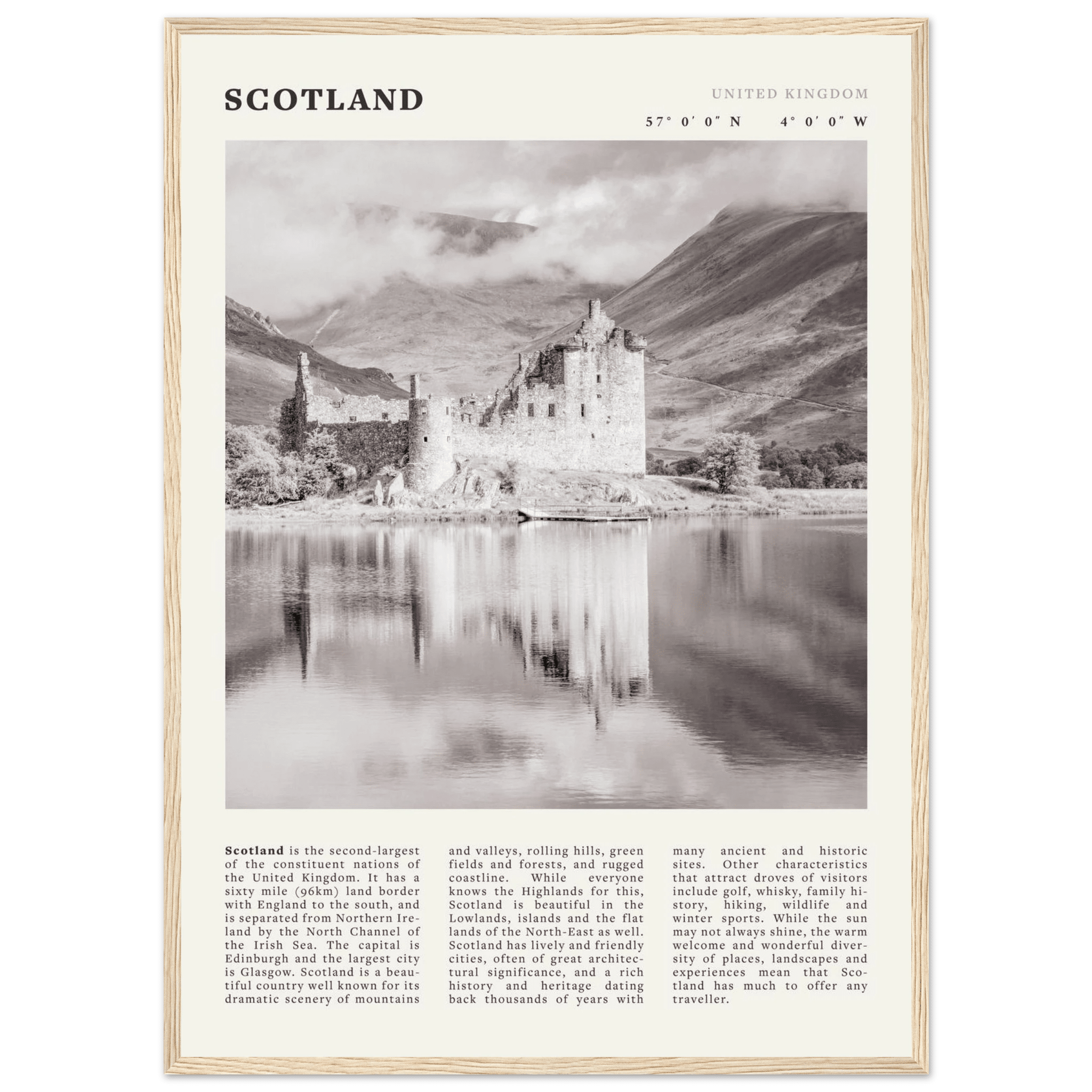 Scotland Poster | Black & White Highland Castle Wall Art | UK Travel Print Decor - Evergreen Posters
