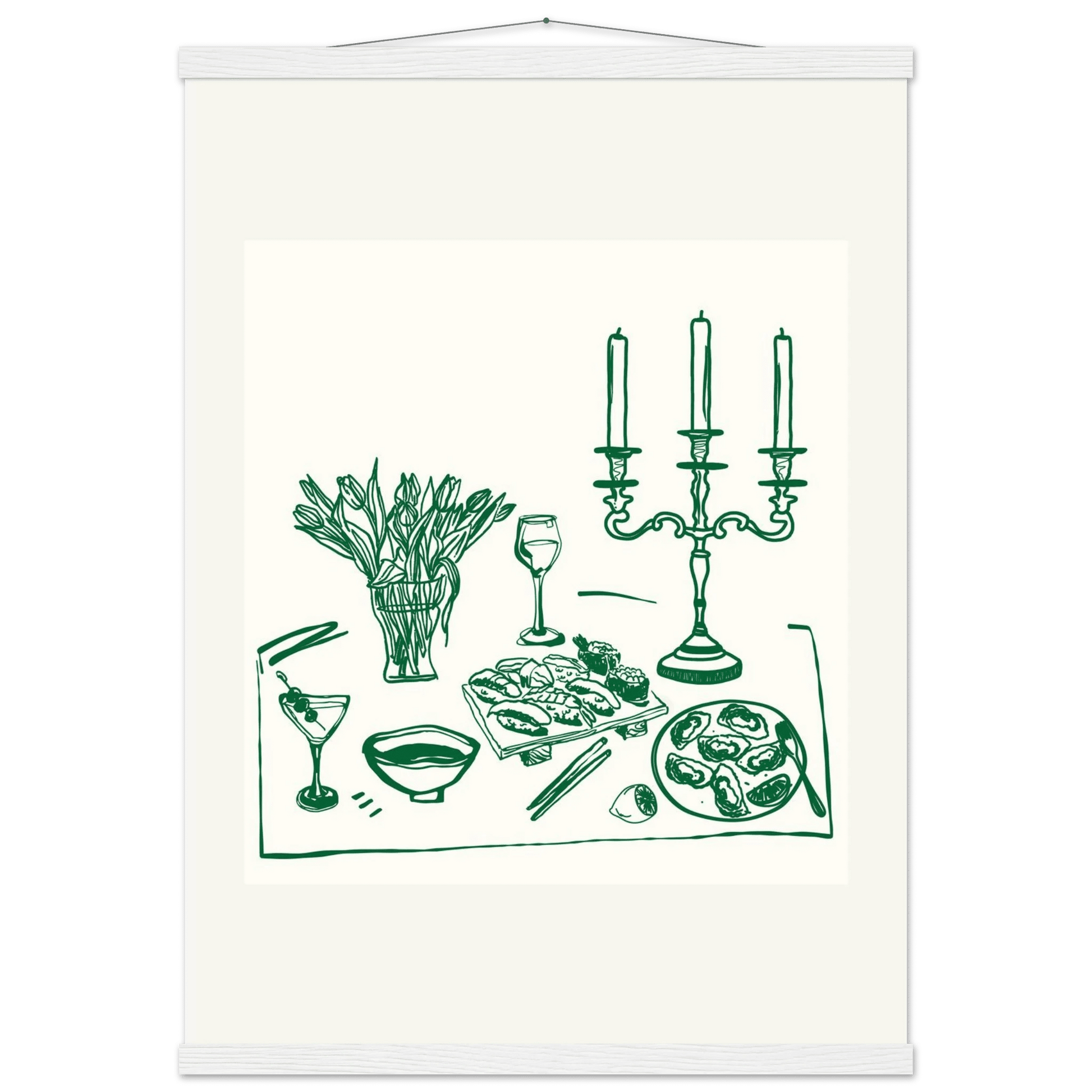Fine Dining Table Print | Green Line Art Kitchen Wall Art | Elegant Dining Room Poster - Evergreen Posters