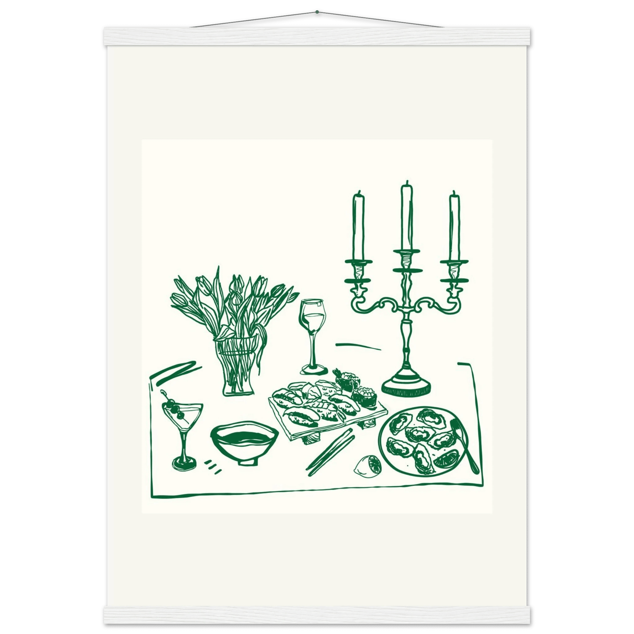 Fine Dining Table Print | Green Line Art Kitchen Wall Art | Elegant Dining Room Poster - Evergreen Posters