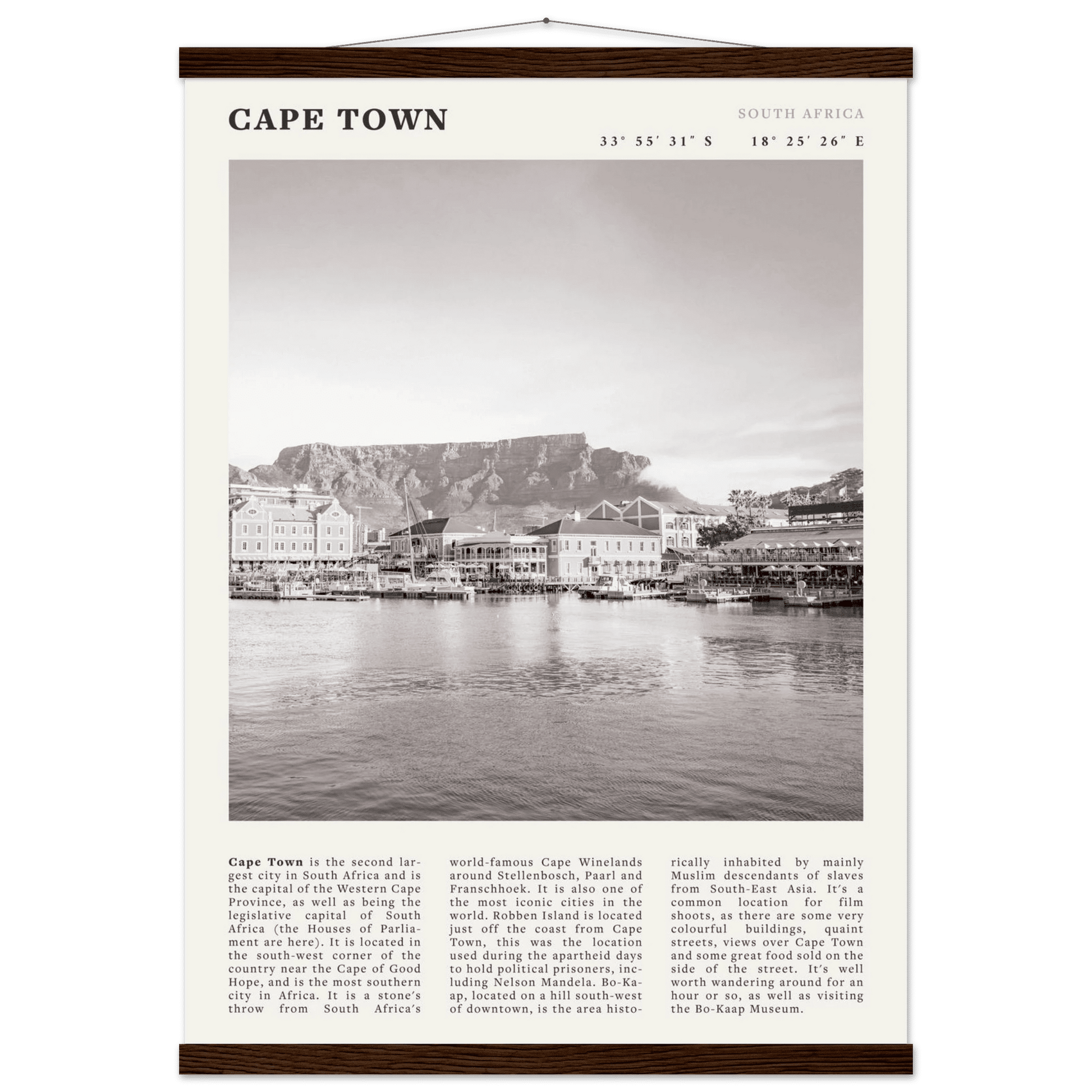 Cape Town Poster | Black & White Table Mountain Wall Art | South Africa Travel Print - Evergreen Posters