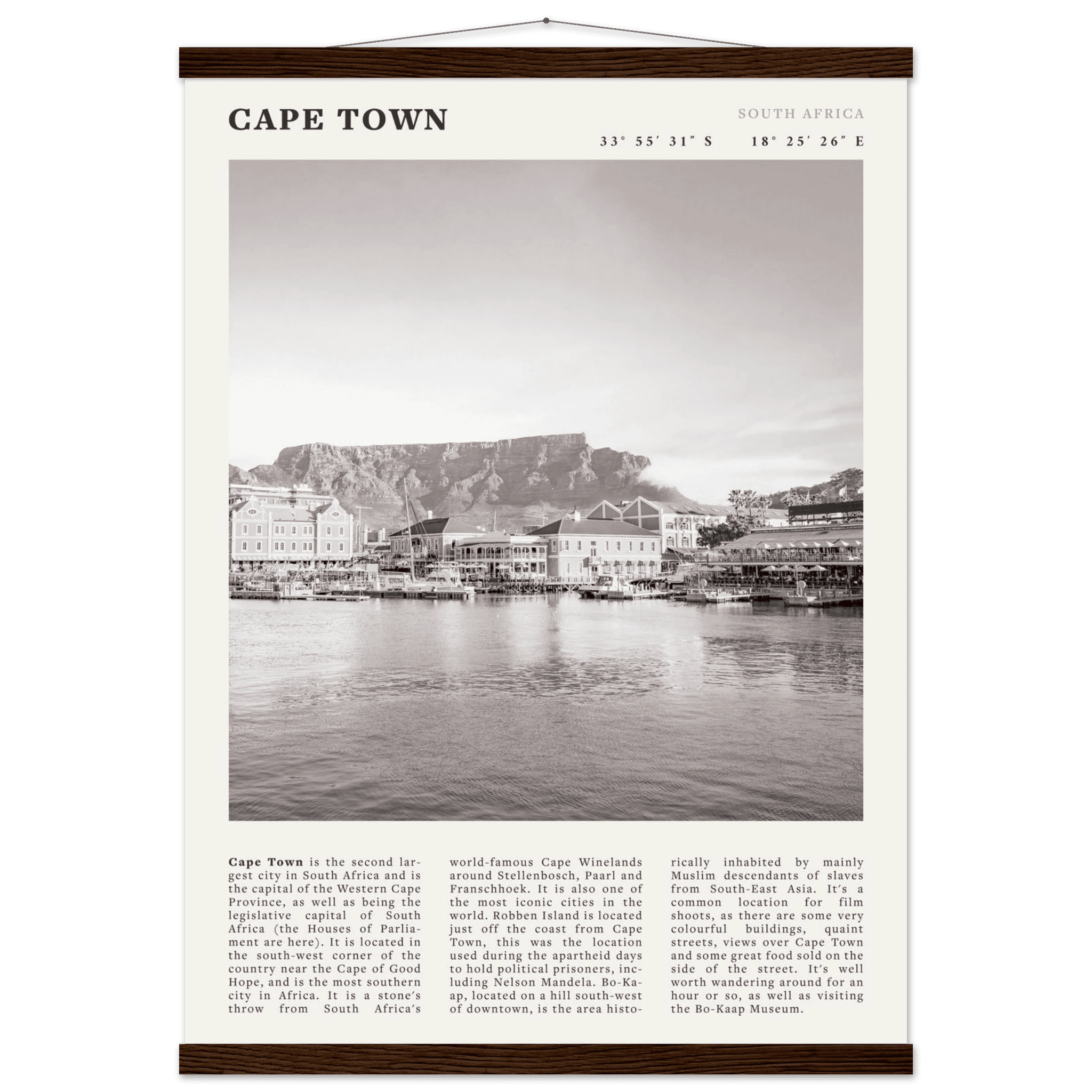 Cape Town Poster | Black & White Table Mountain Wall Art | South Africa Travel Print - Evergreen Posters