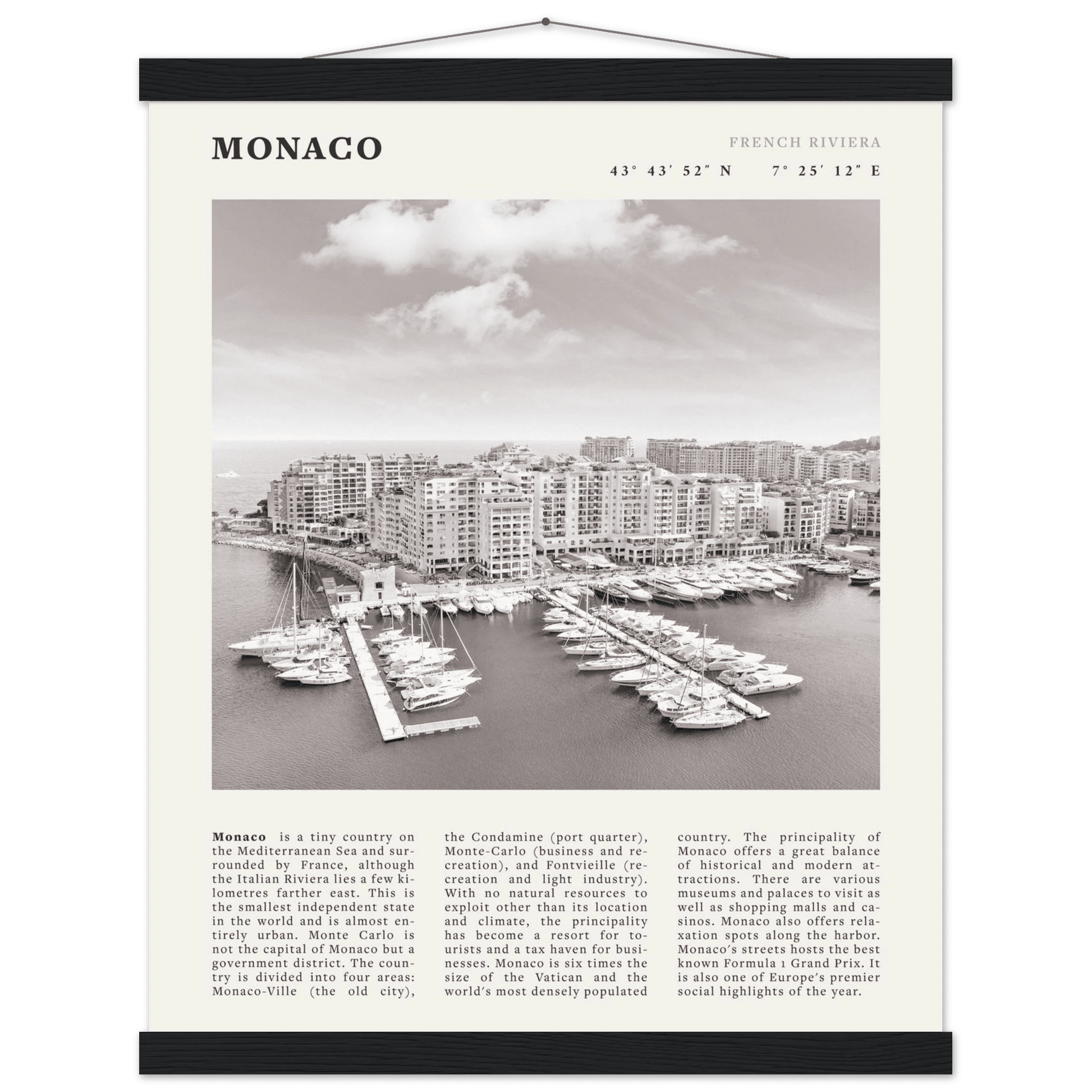 Monaco Poster Black and White – Vintage Monte Carlo Harbor Print (Digital & Printed Options) - Evergreen Posters