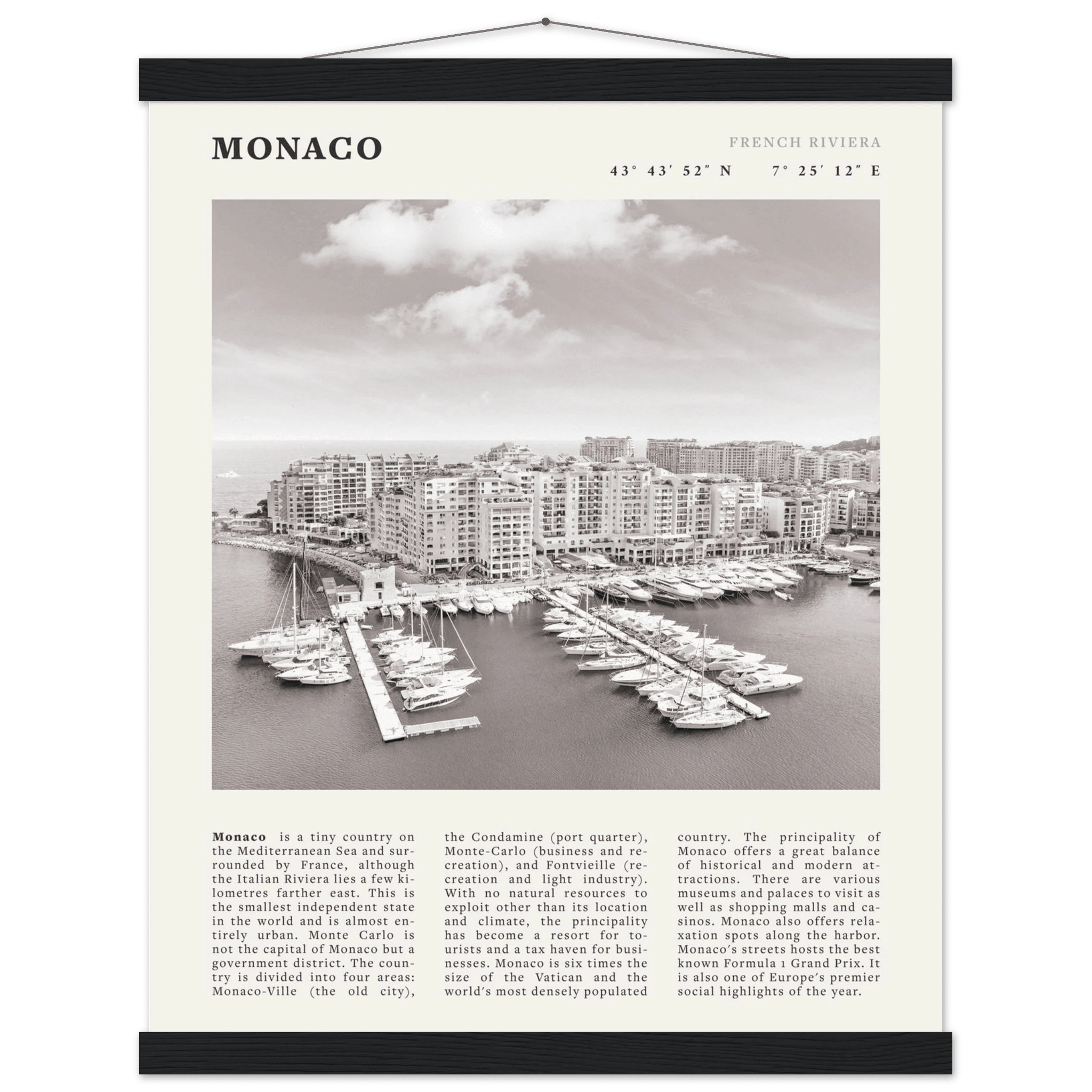 Monaco Poster Black and White – Vintage Monte Carlo Harbor Print (Digital & Printed Options) - Evergreen Posters