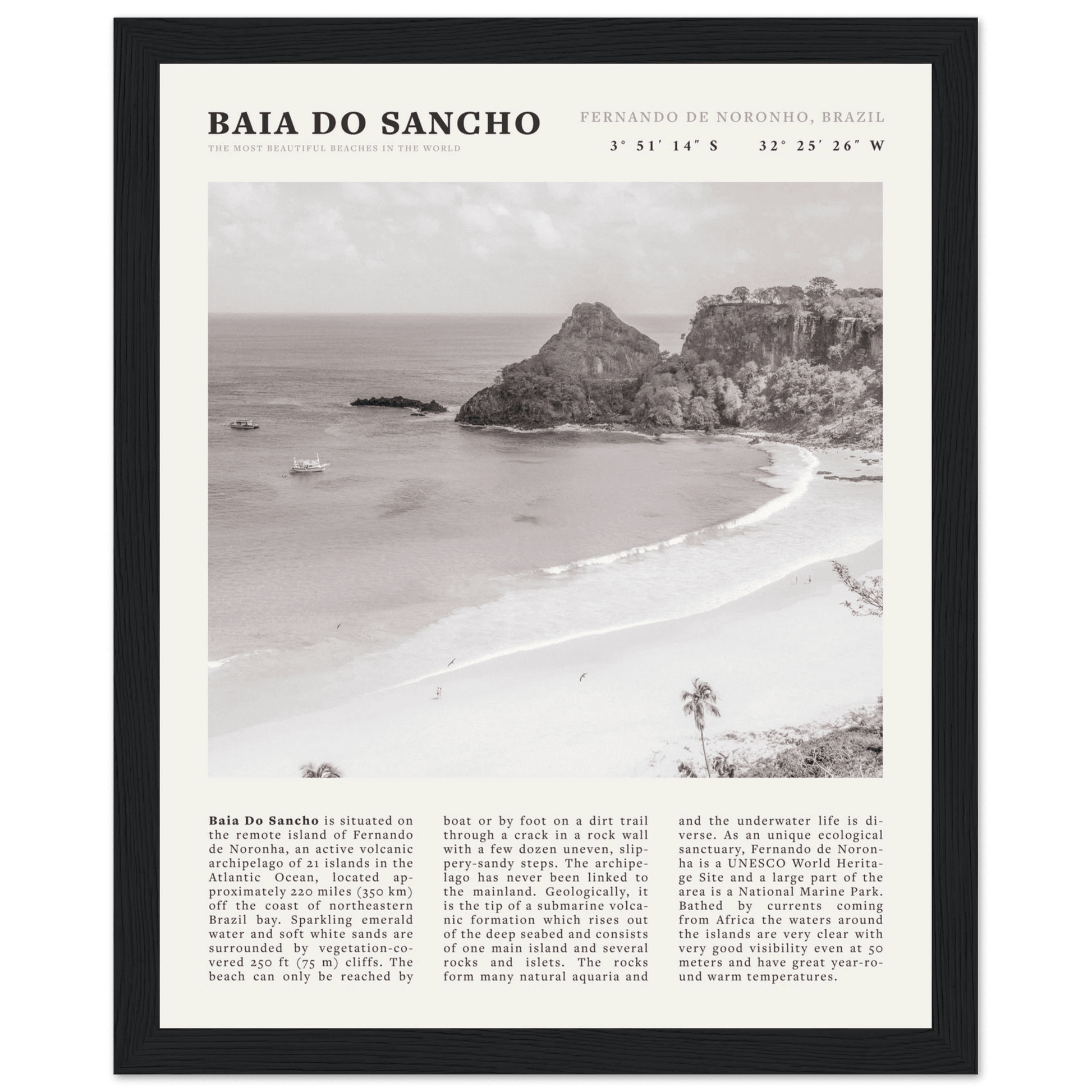 Baia Do Sancho Poster | Black & White Brazil Beach Wall Art | Fernando de Noronha - Evergreen Posters