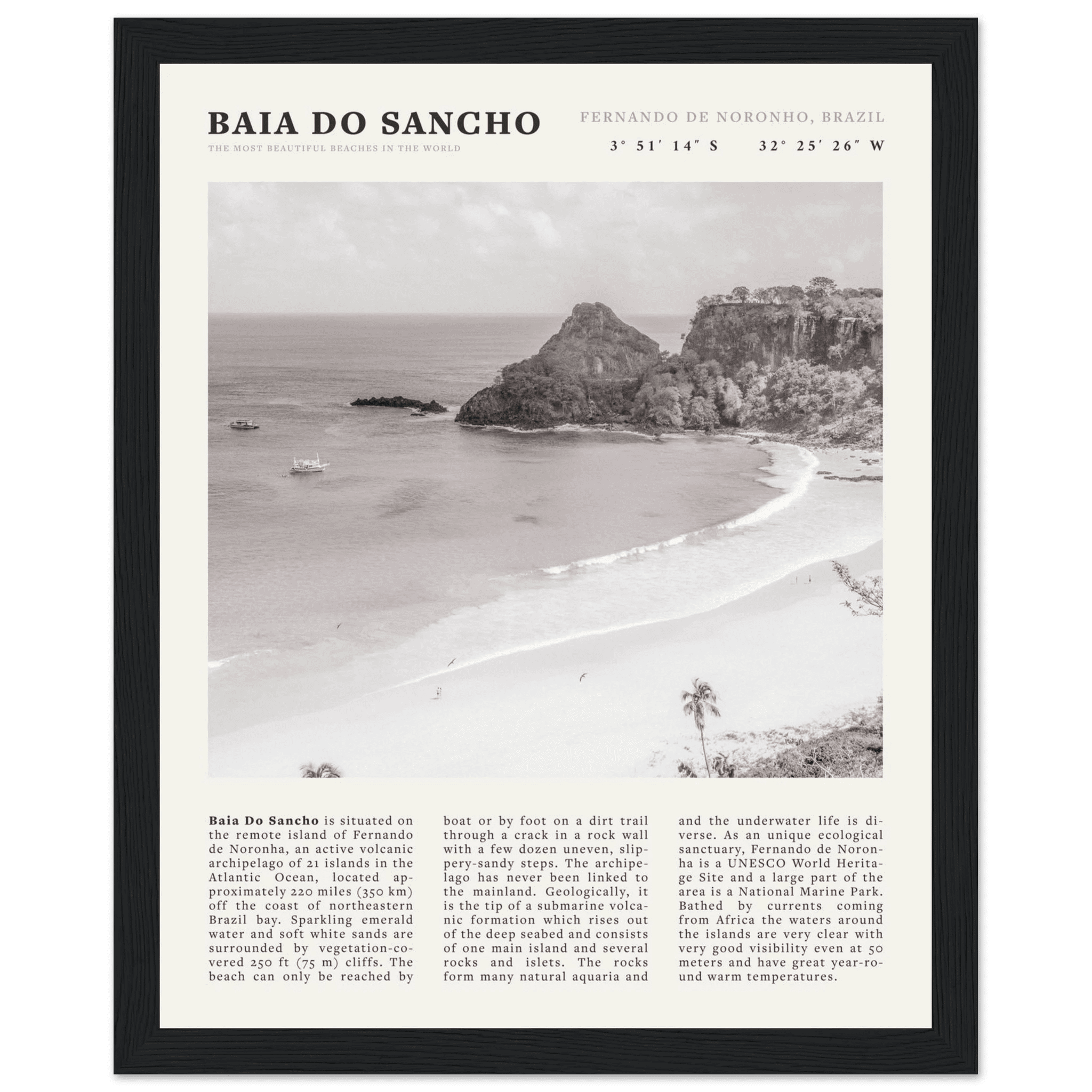 Baia Do Sancho Poster | Black & White Brazil Beach Wall Art | Fernando de Noronha - Evergreen Posters