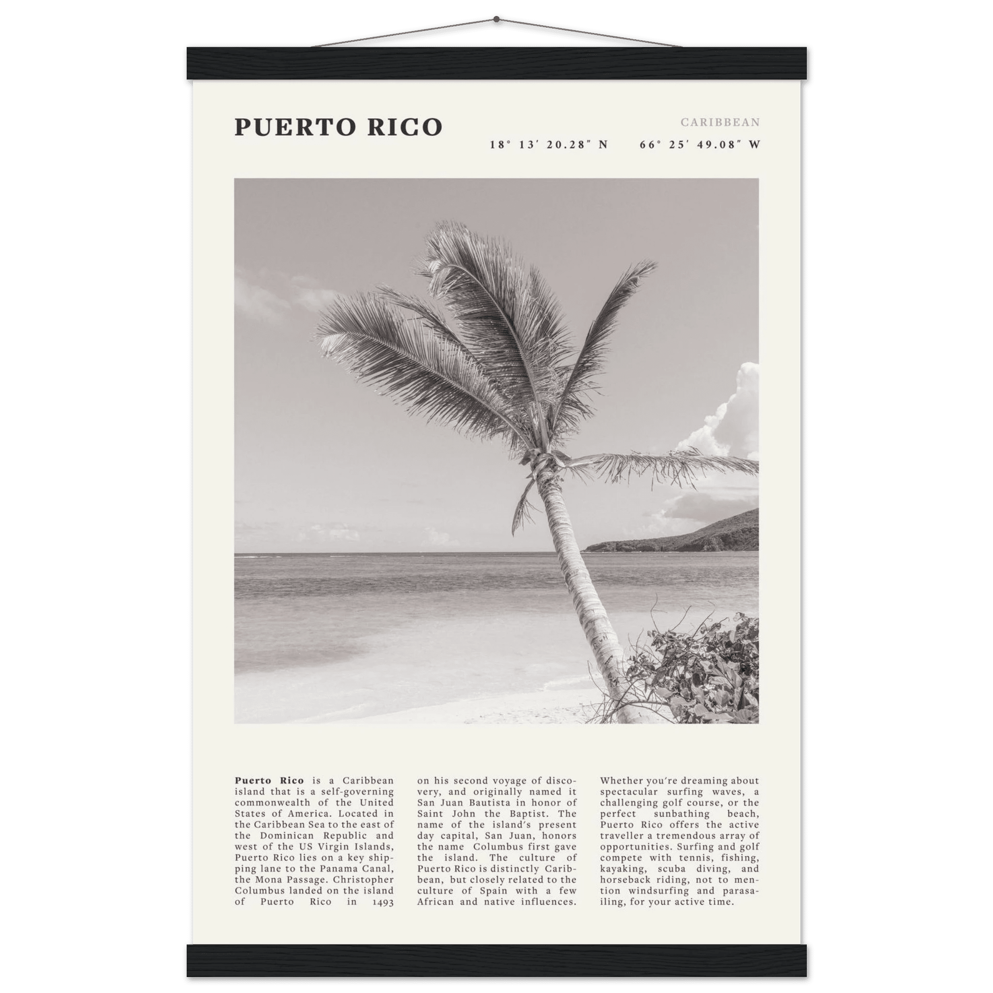 Puerto Rico Poster Black and White – Vintage Caribbean Palm Beach Print (Digital & Printed Options) - Evergreen Posters