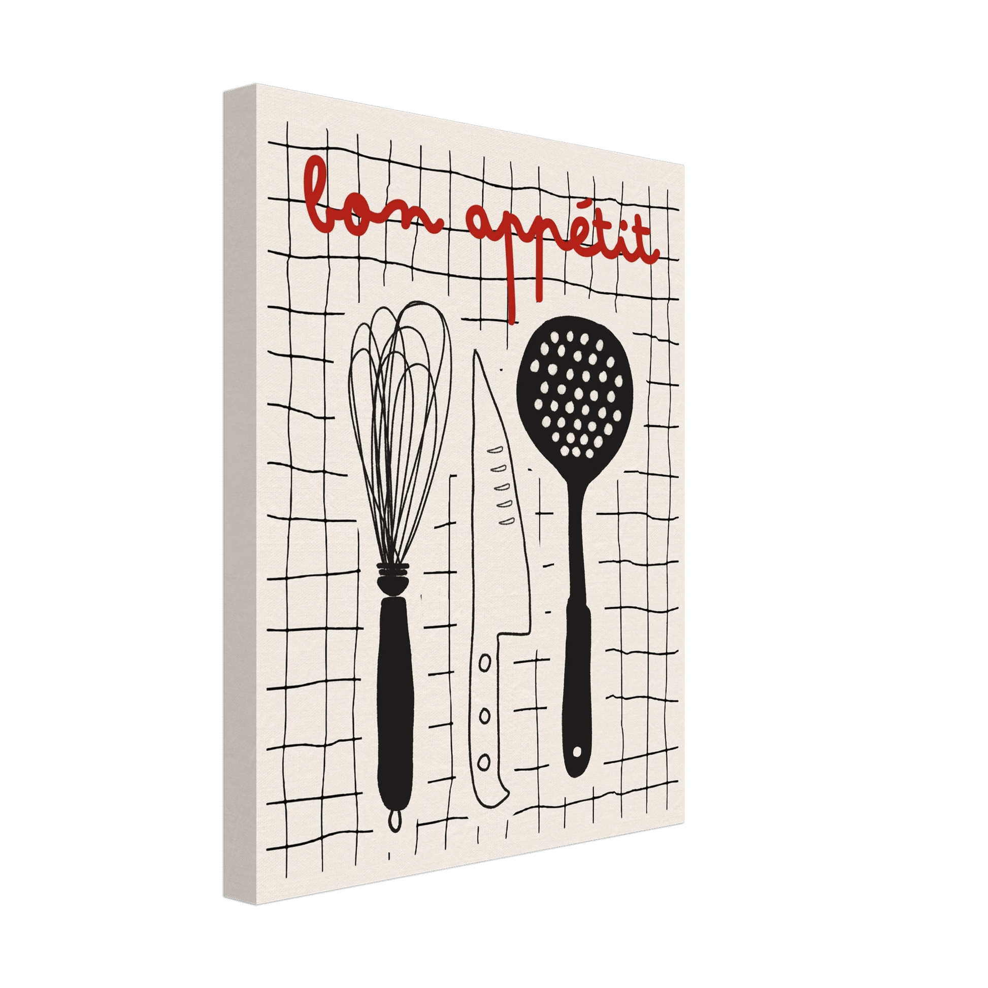 Bon Appétit French Kitchen Print | Bold Black Red Wall Art Poster - Evergreen Posters