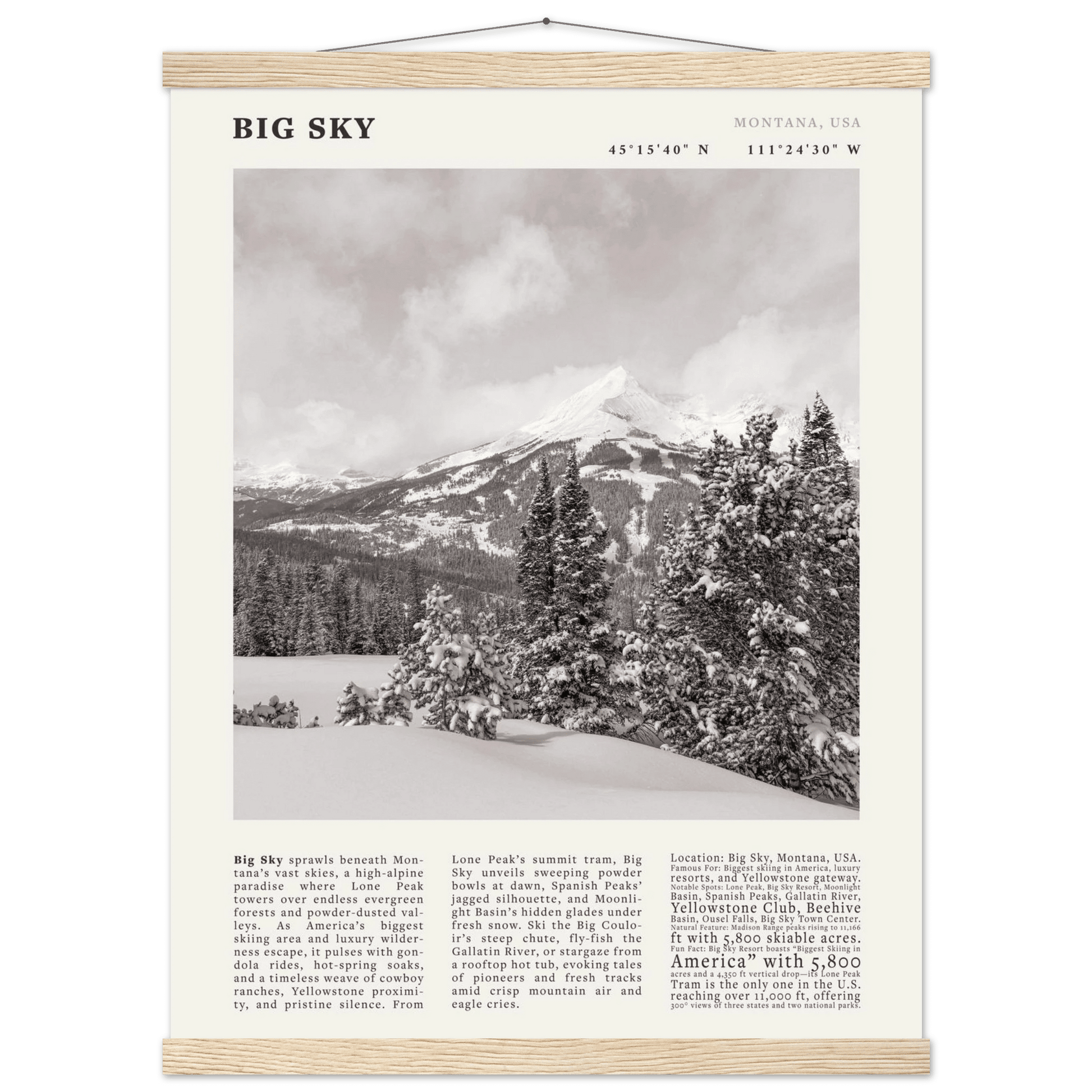 Big Sky Montana Poster Black and White – Vintage Lone Peak Ski Resort Print (Digital & Printed Options) - Evergreen Posters