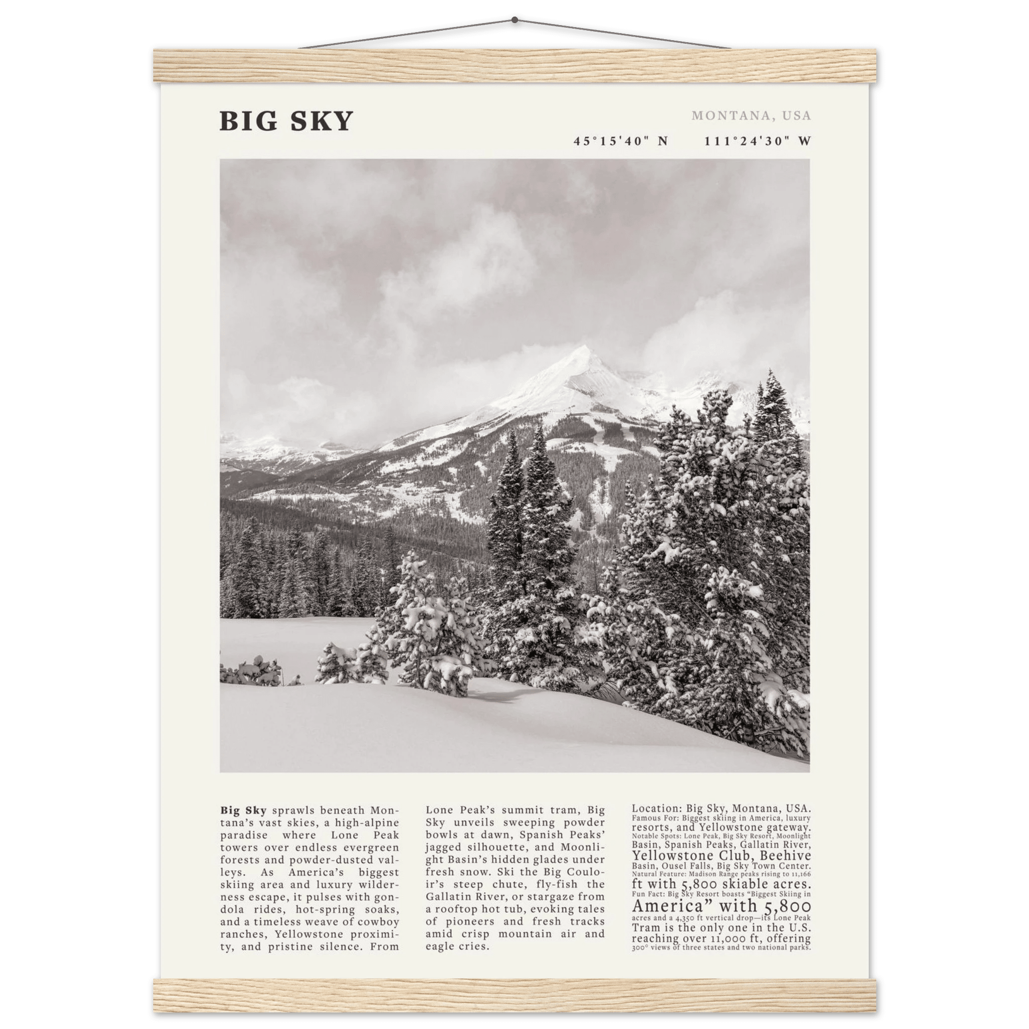 Big Sky Montana Poster Black and White – Vintage Lone Peak Ski Resort Print (Digital & Printed Options) - Evergreen Posters