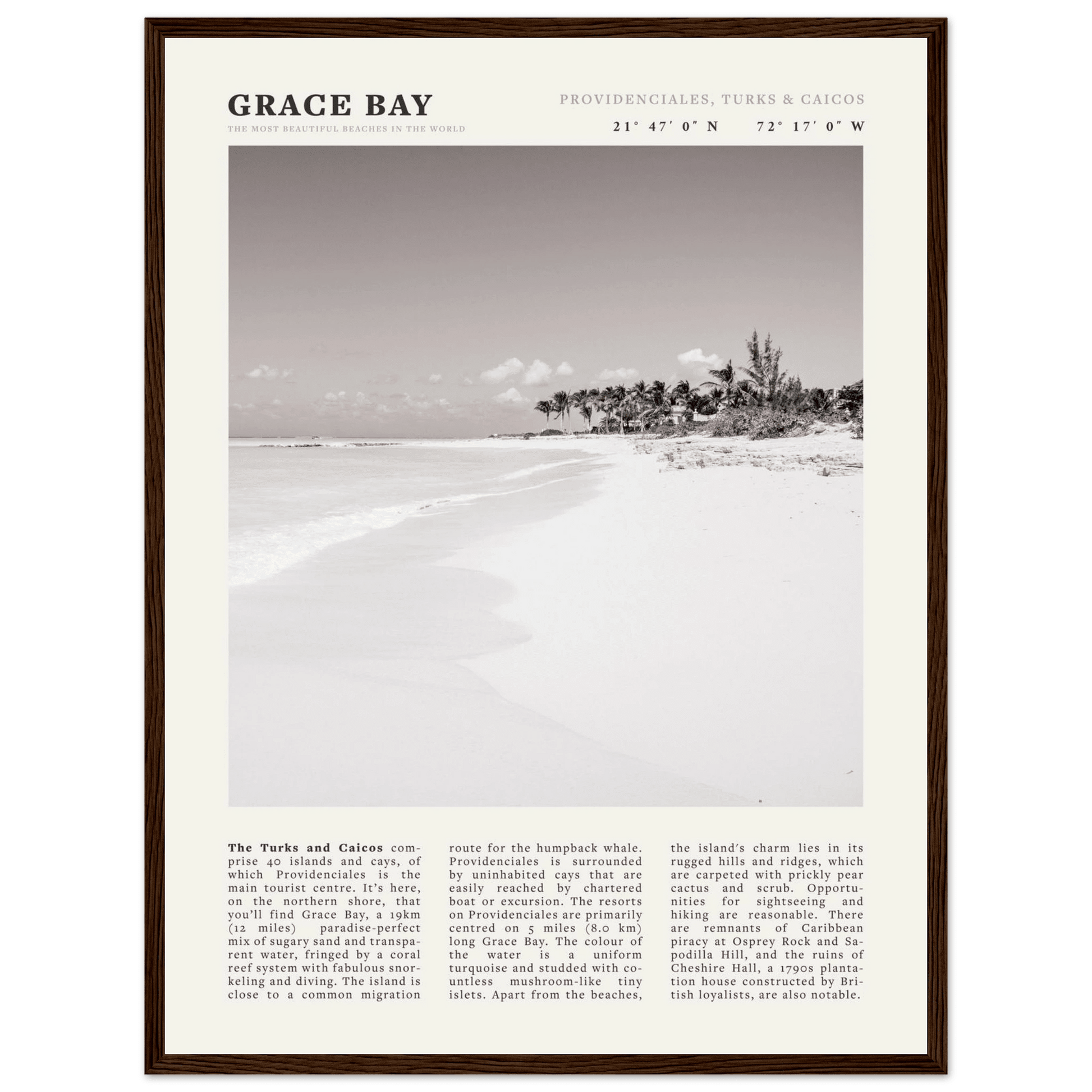 Grace Bay Poster | Black & White Turks & Caicos Wall Art | Caribbean Beach Print - Evergreen Posters