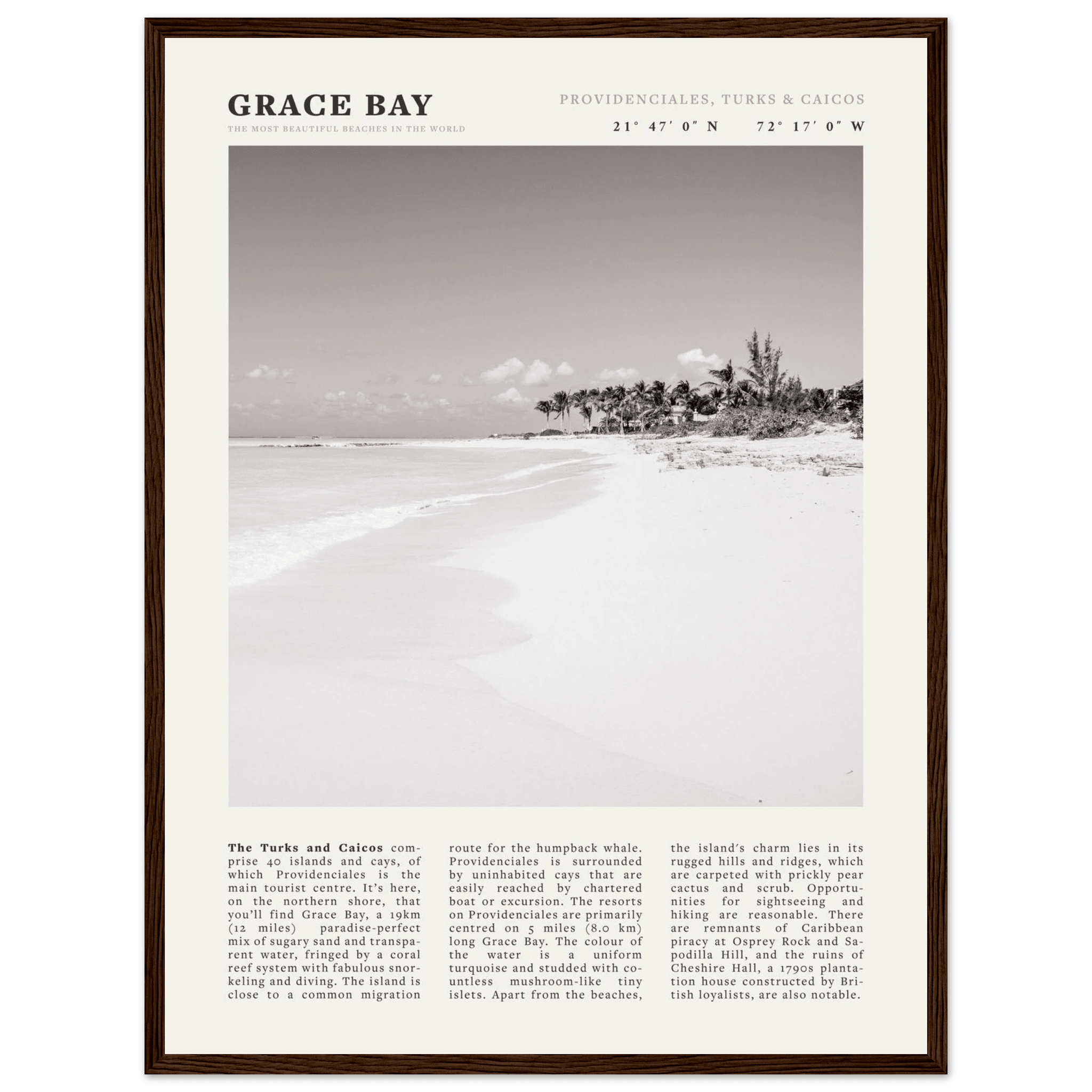 Grace Bay Poster | Black & White Turks & Caicos Wall Art | Caribbean Beach Print - Evergreen Posters
