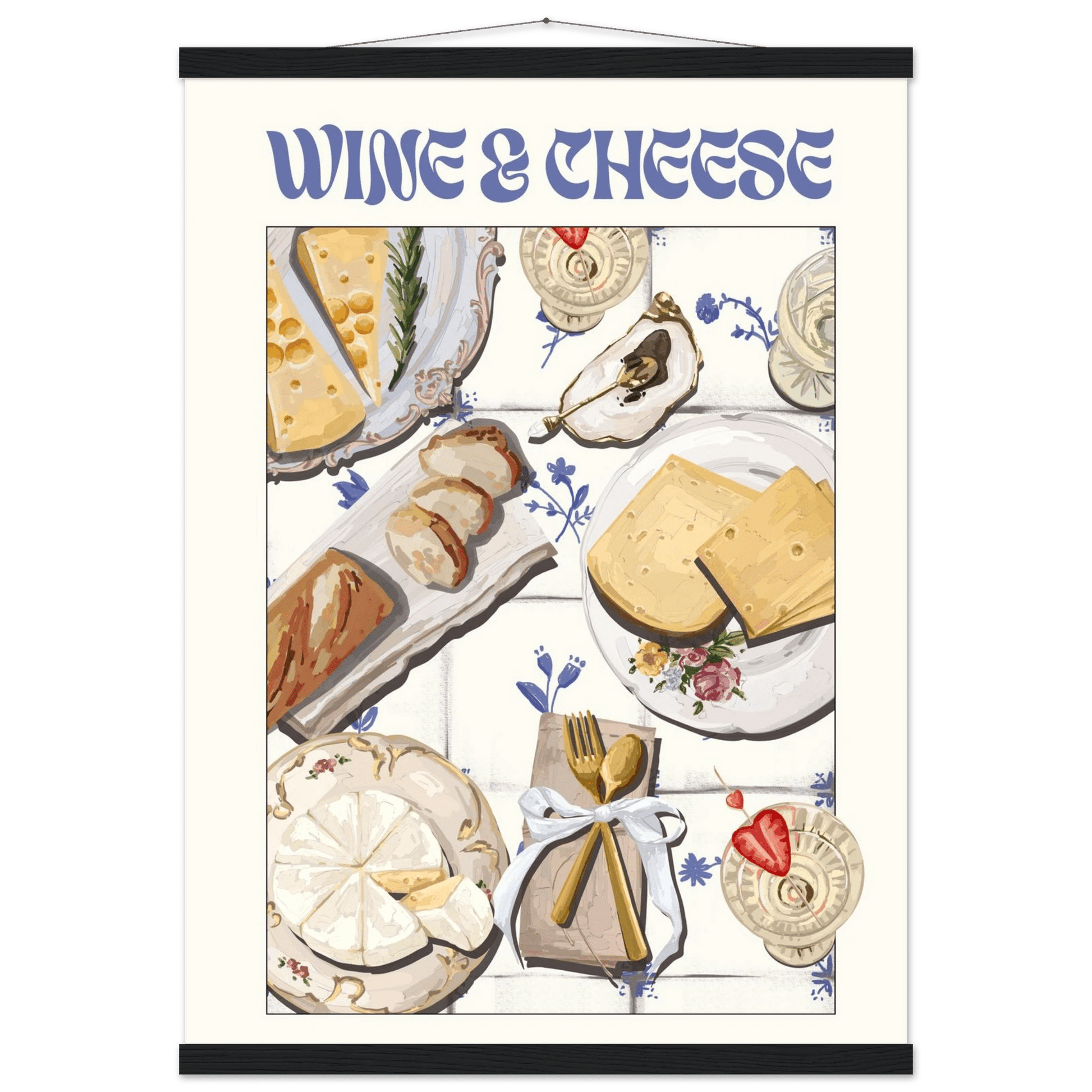 Wine & Cheese Poster – Elegant Kitchen & Dining Wall Art Print (Digital & Printed Options) - Evergreen Posters