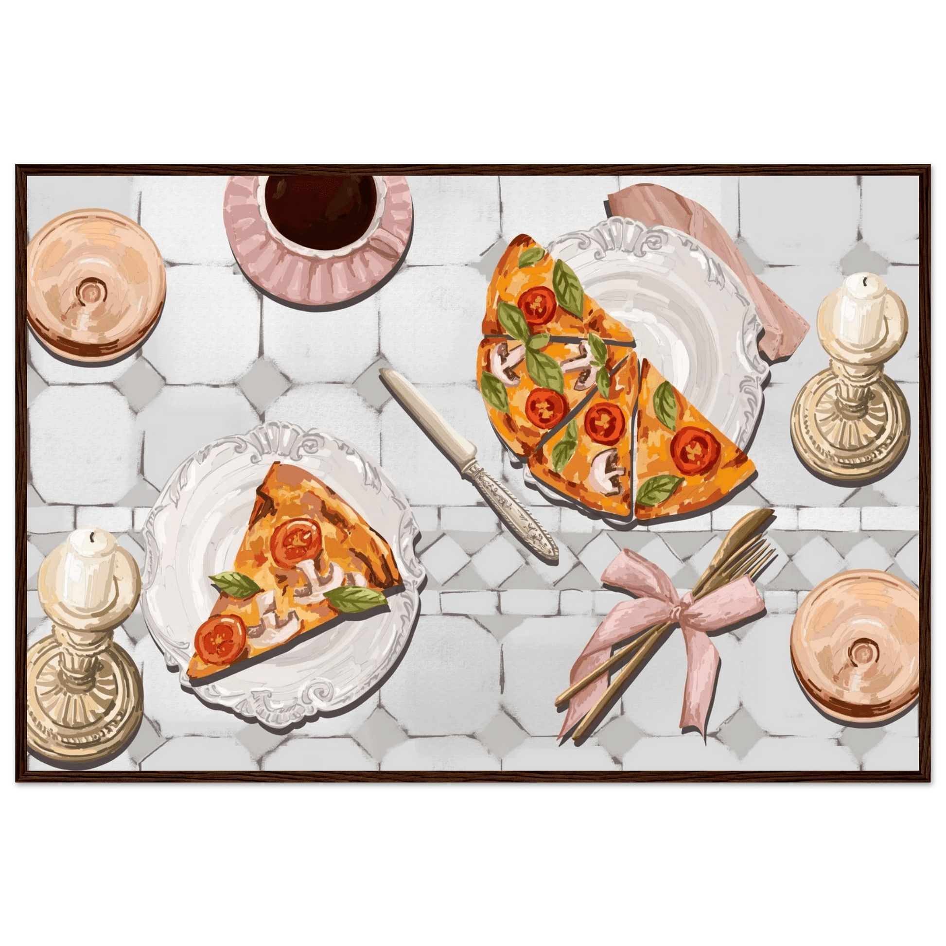 Pizza & Tea Kitchen Poster | Horizontal Food Wall Art | Italian Dining Room Print - Evergreen Posters