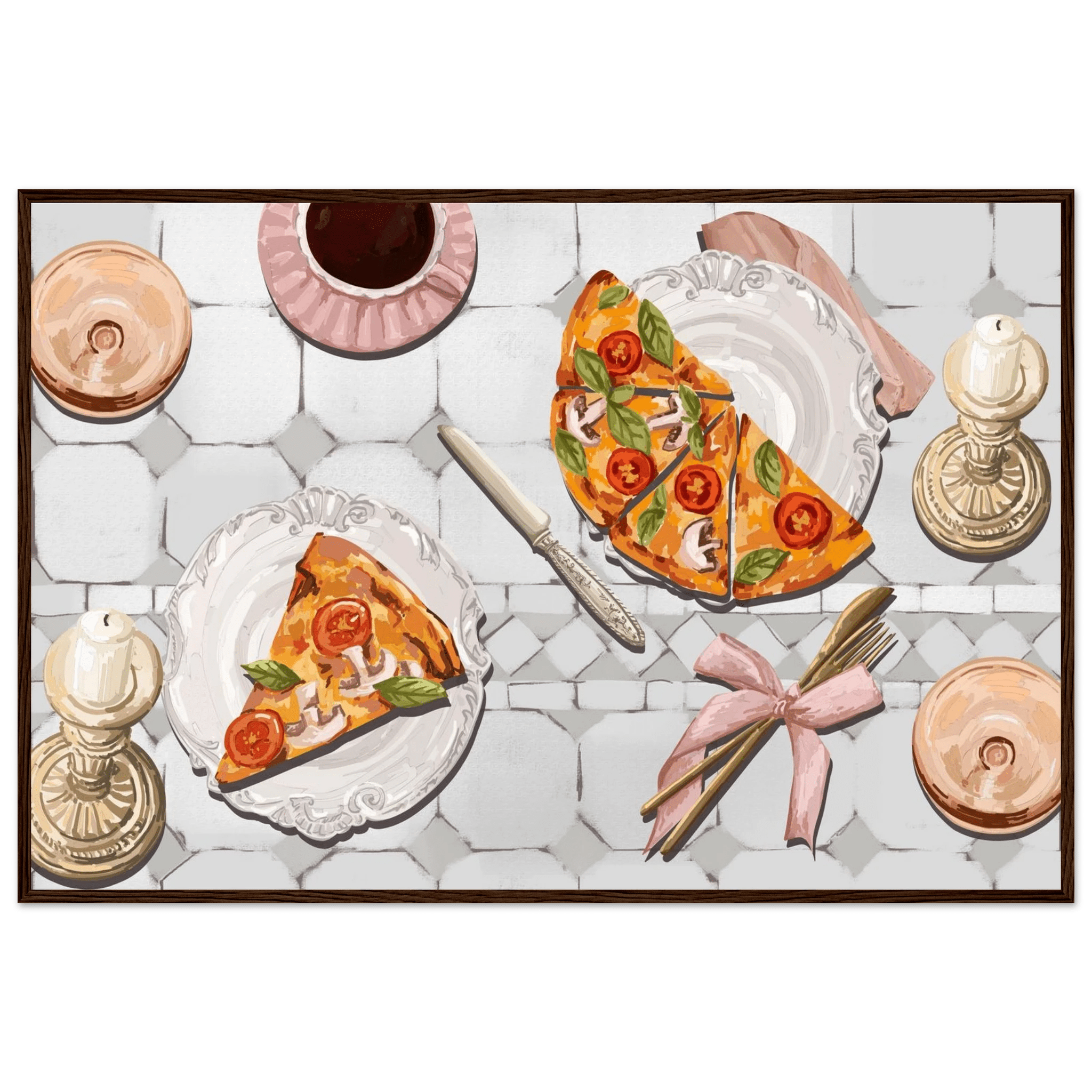 Pizza & Tea Kitchen Poster | Horizontal Food Wall Art | Italian Dining Room Print - Evergreen Posters