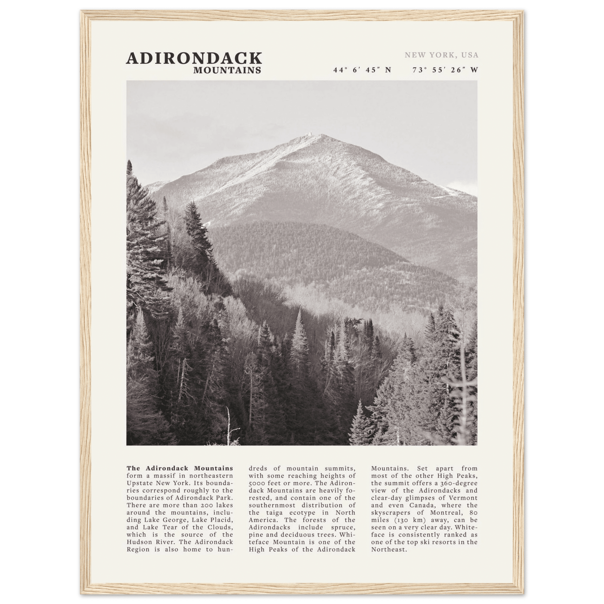 Adirondack Mountains Poster | Black & White New York Nature Wall Art | Hiking Print - Evergreen Posters