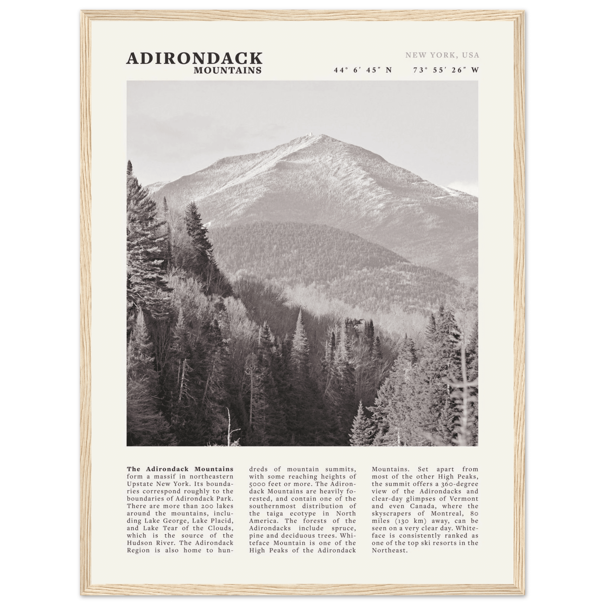 Adirondack Mountains Poster | Black & White New York Nature Wall Art | Hiking Print - Evergreen Posters
