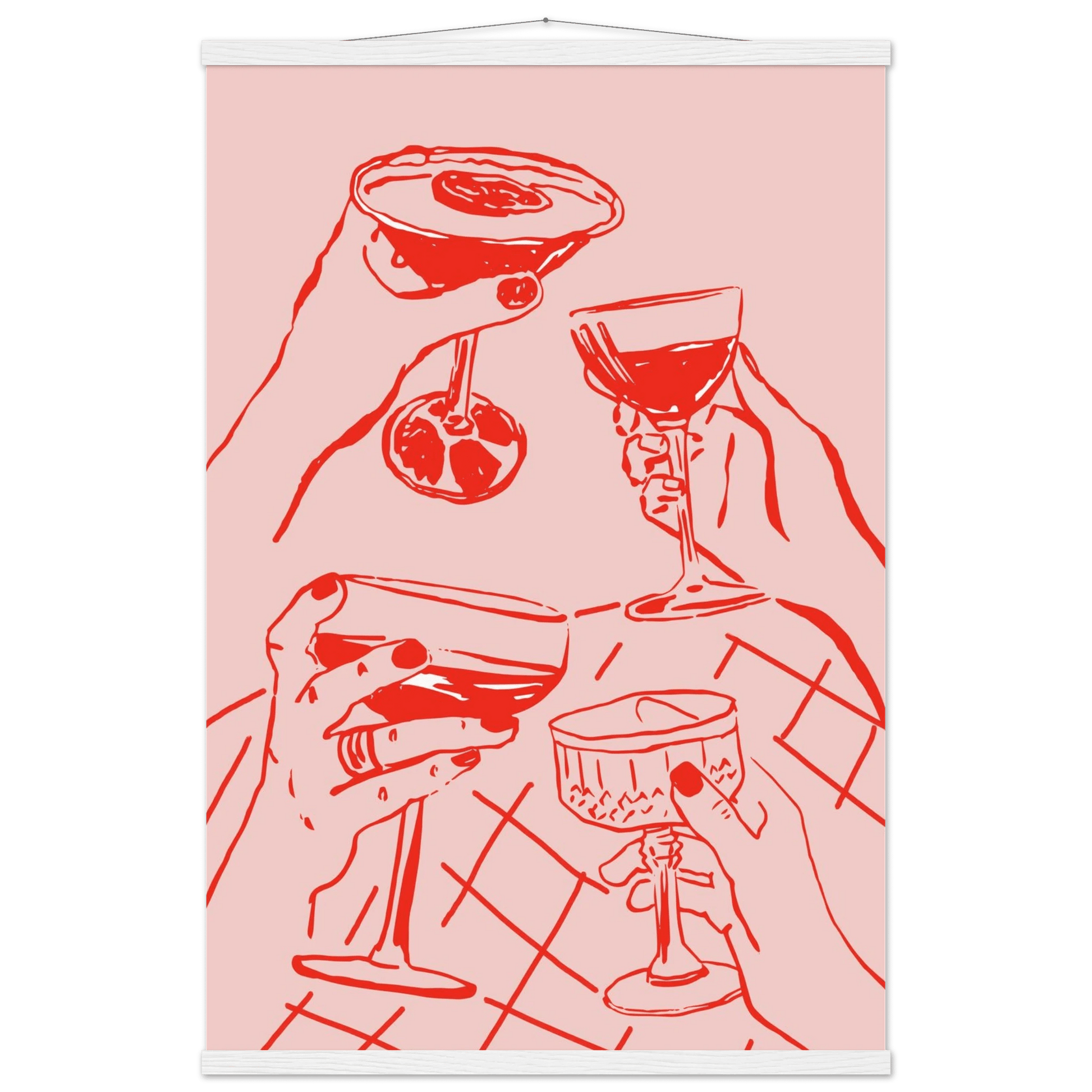 Cheers Print | Red & Pink Cocktail Glasses Wall Art | Kitchen Bar Poster - Evergreen Posters
