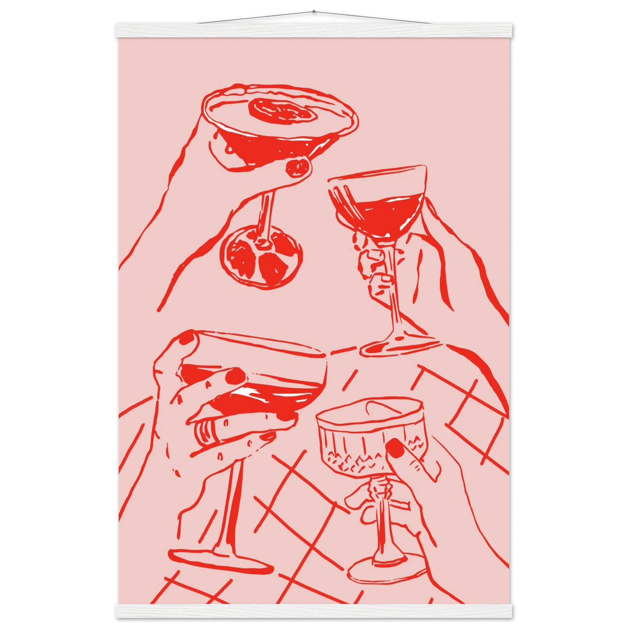 Cheers Print | Red & Pink Cocktail Glasses Wall Art | Kitchen Bar Poster - Evergreen Posters
