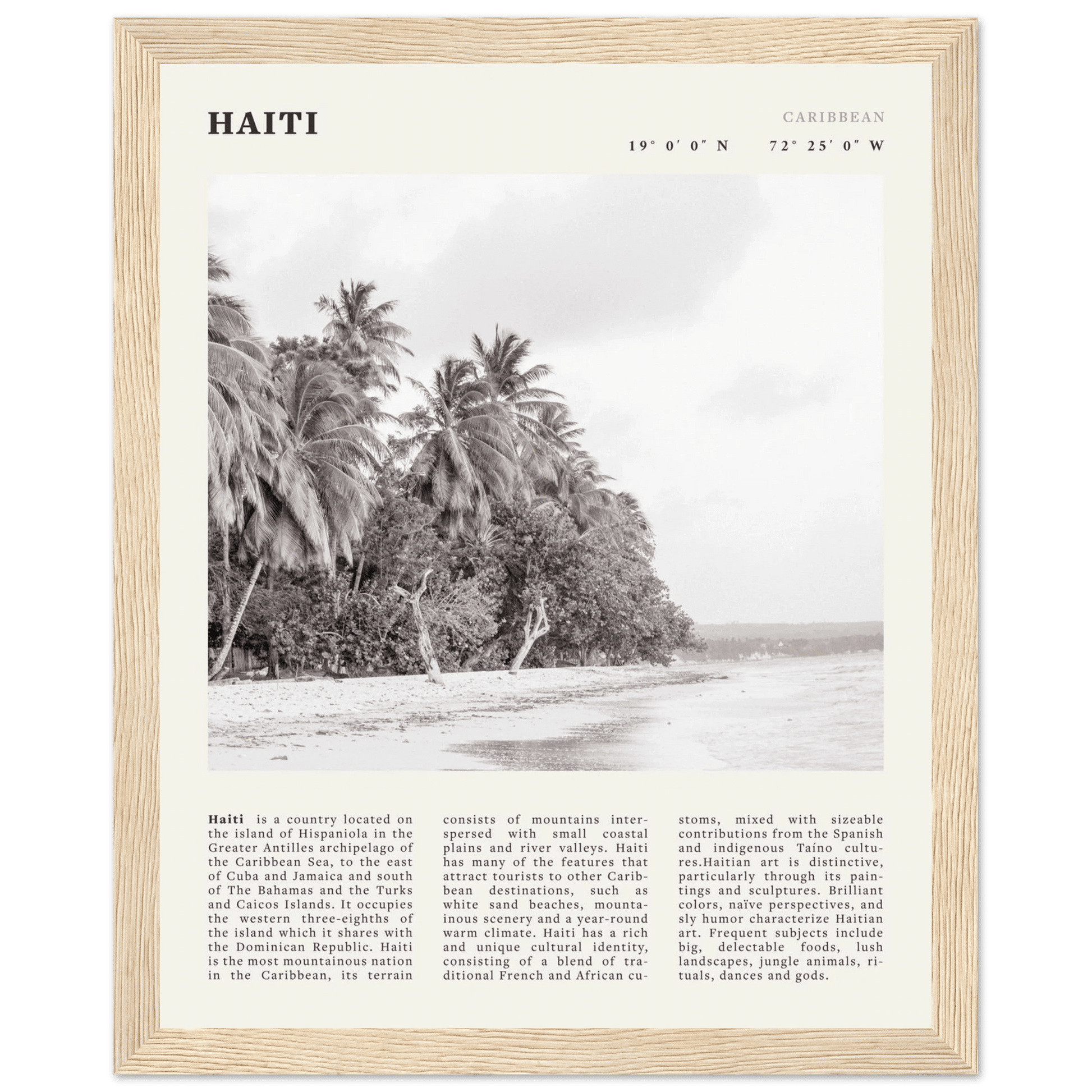 Haiti Poster | Black & White Caribbean Beach Wall Art | Tropical Travel Print - Evergreen Posters