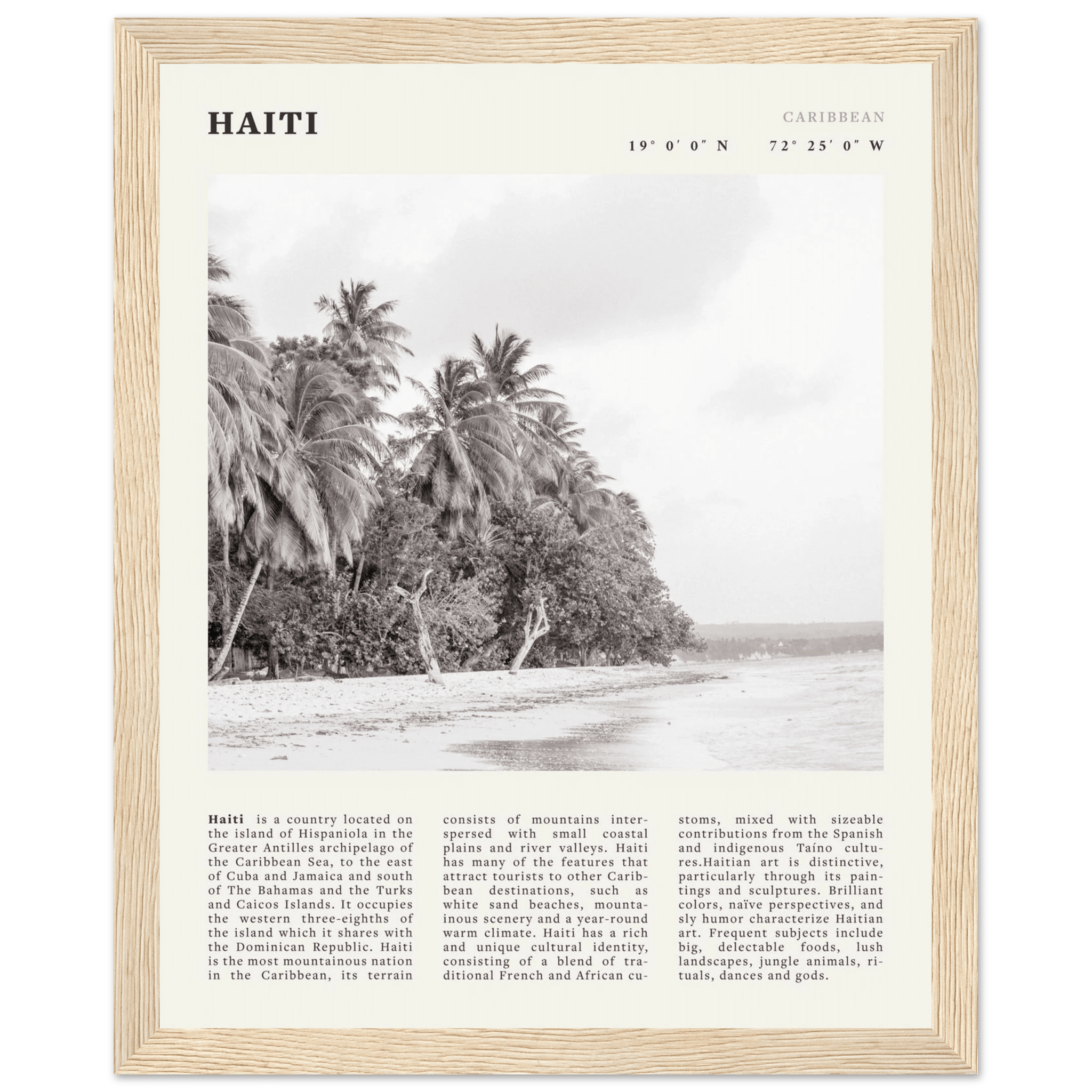 Haiti Poster | Black & White Caribbean Beach Wall Art | Tropical Travel Print - Evergreen Posters