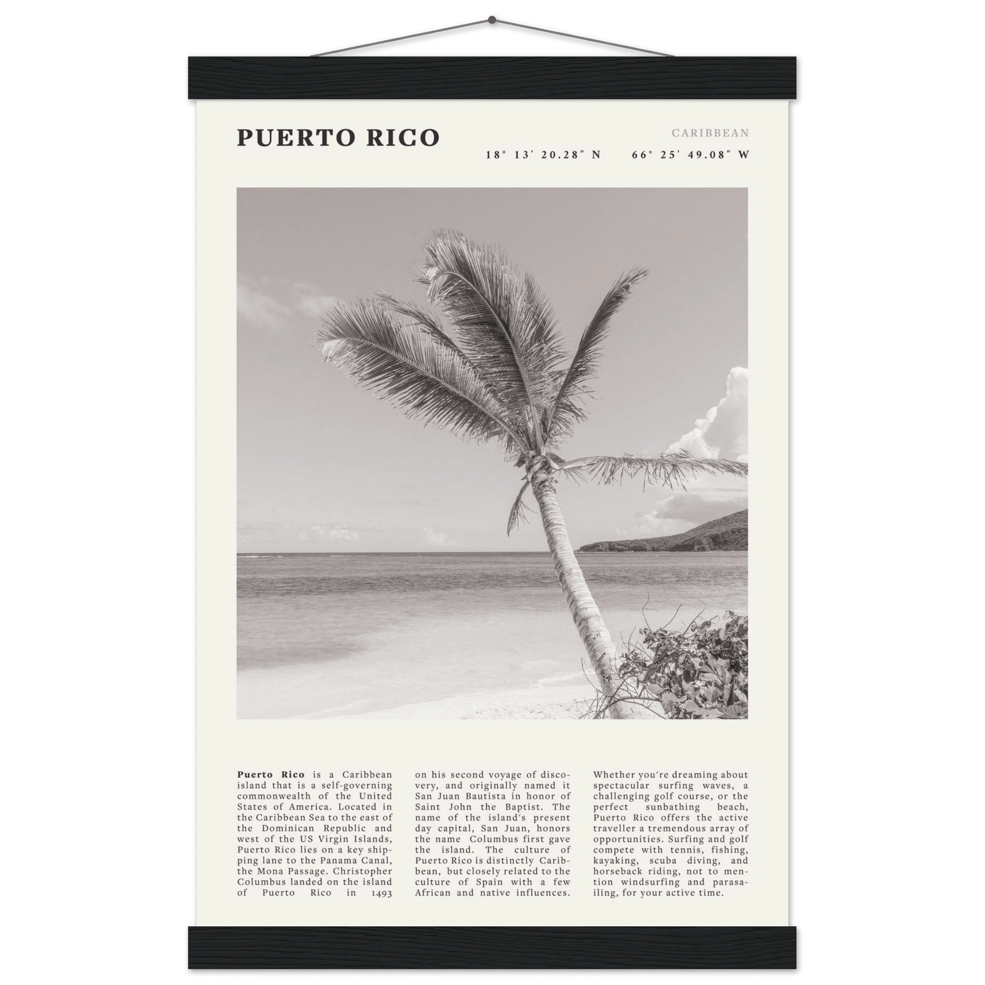 Puerto Rico Poster Black and White – Vintage Caribbean Palm Beach Print (Digital & Printed Options) - Evergreen Posters