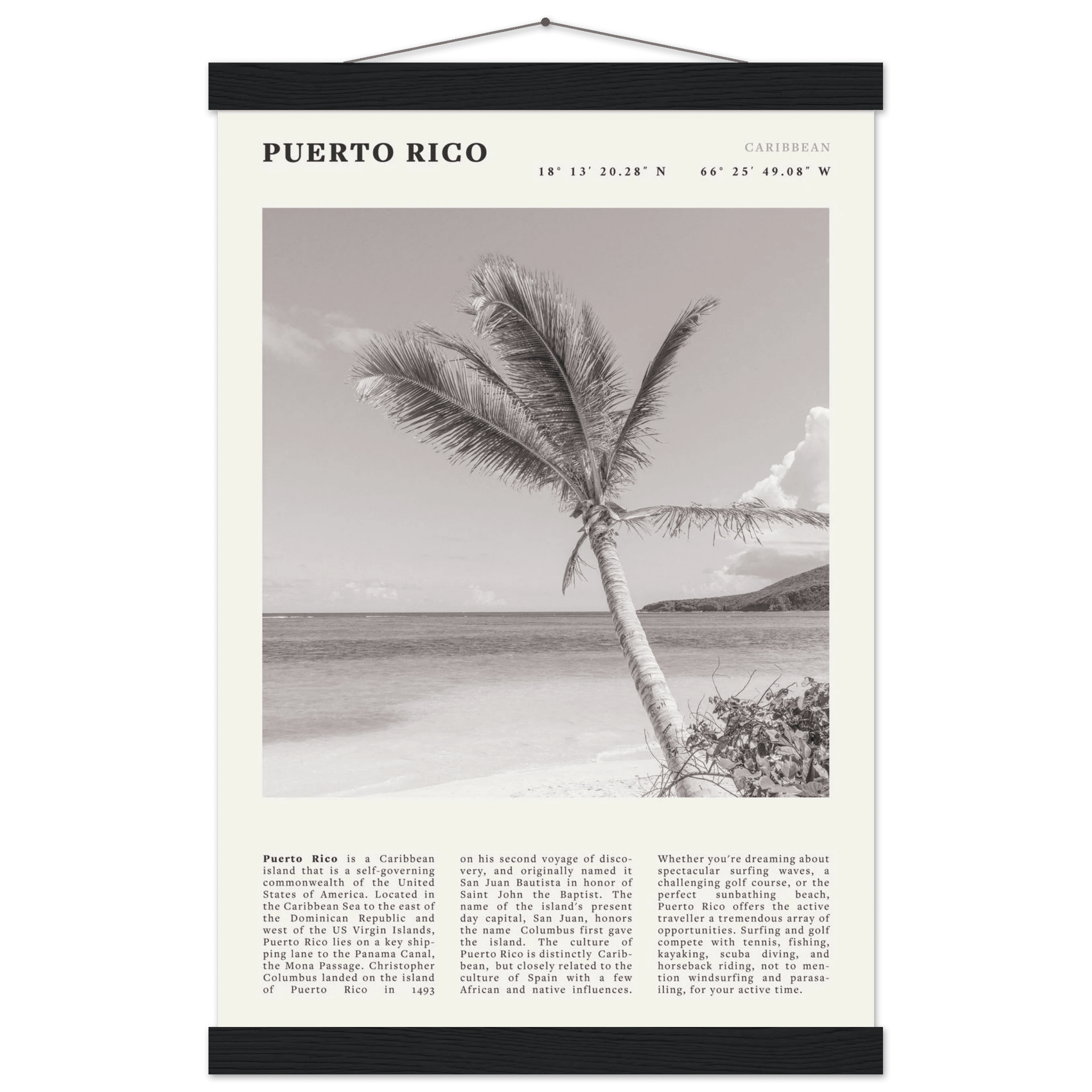 Puerto Rico Poster Black and White – Vintage Caribbean Palm Beach Print (Digital & Printed Options) - Evergreen Posters