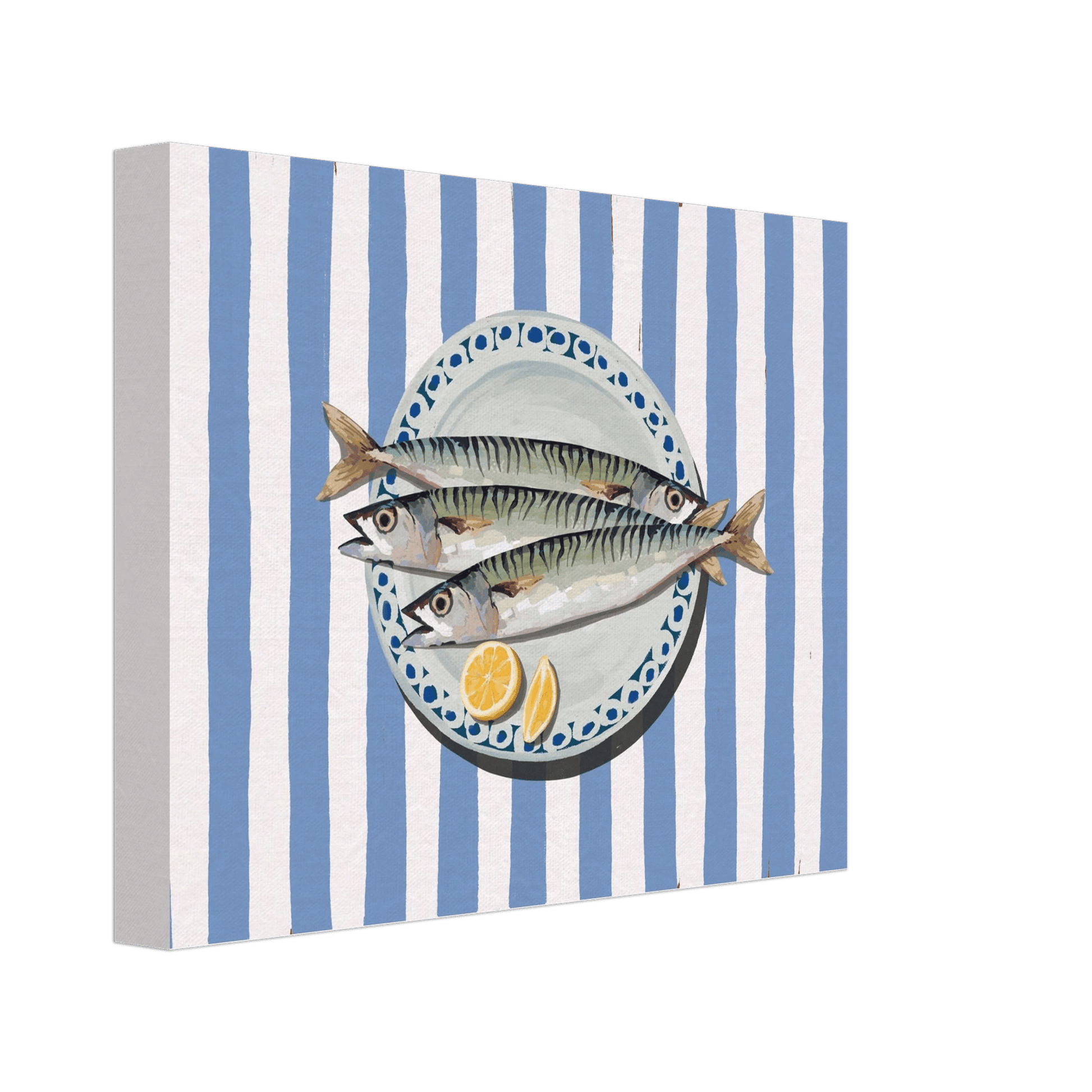 Sardines Print | Blue Stripe Fish Kitchen Wall Art | Coastal Food Poster - Evergreen Posters