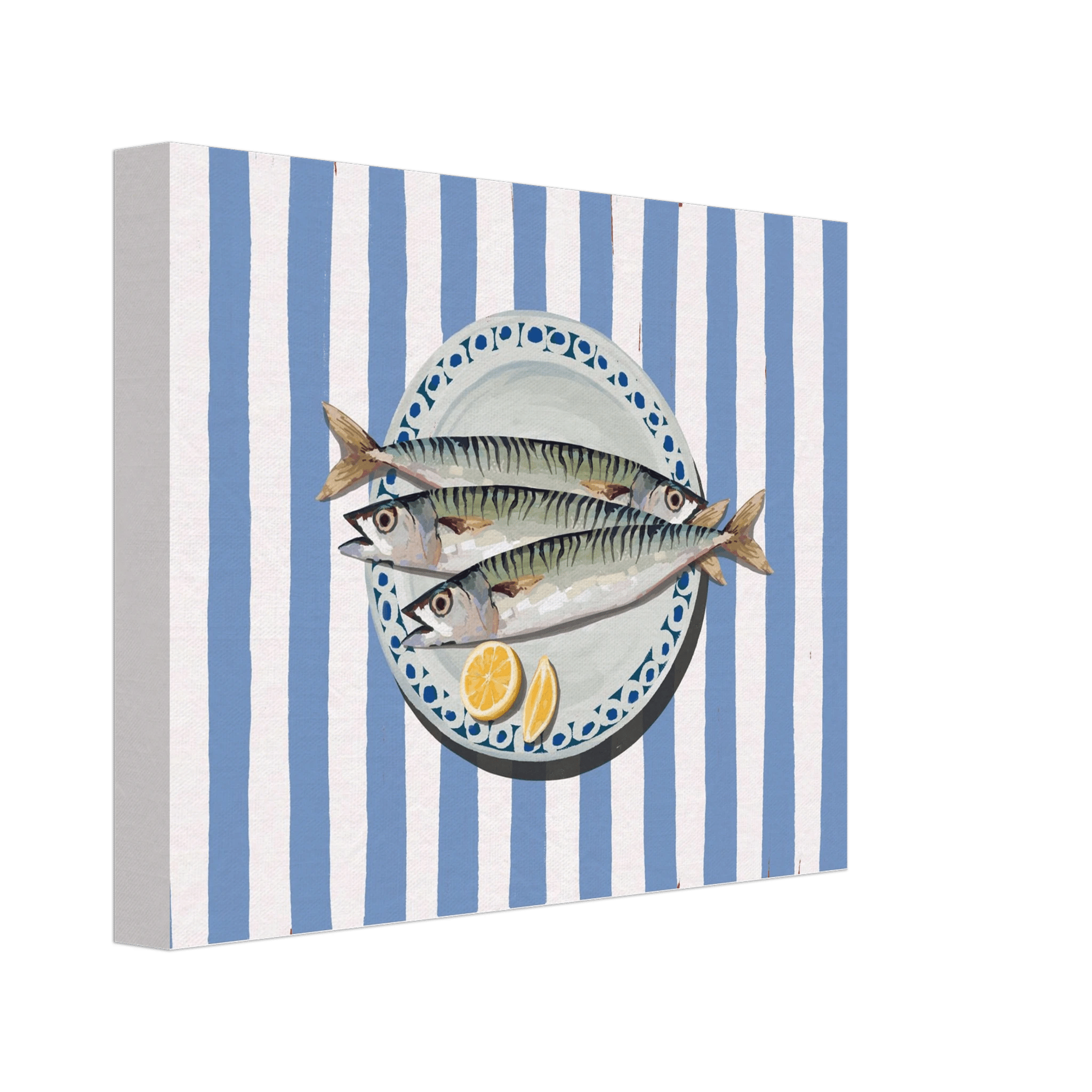 Sardines Print | Blue Stripe Fish Kitchen Wall Art | Coastal Food Poster - Evergreen Posters