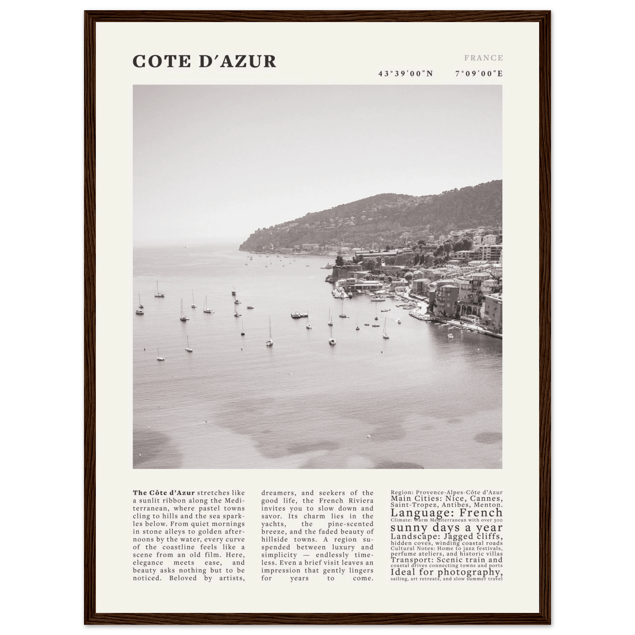 Côte d'Azur Poster Black and White – Vintage French Riviera Coast Print (Digital & Printed Options) - Evergreen Posters