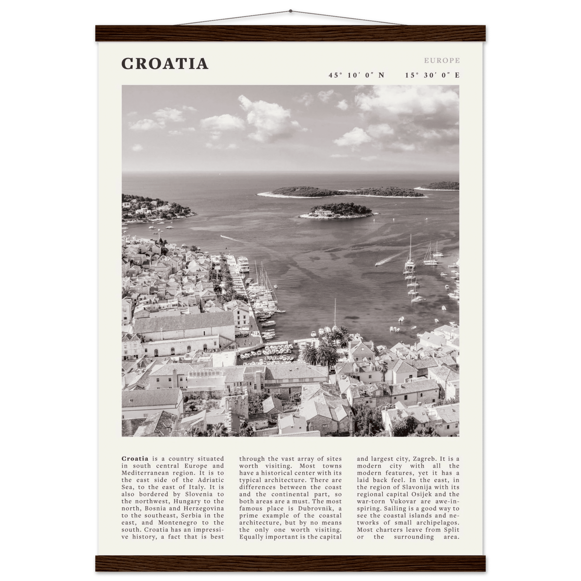 Croatia Poster | Black & White Hvar Island Wall Art | Adriatic Travel Print Decor - Evergreen Posters