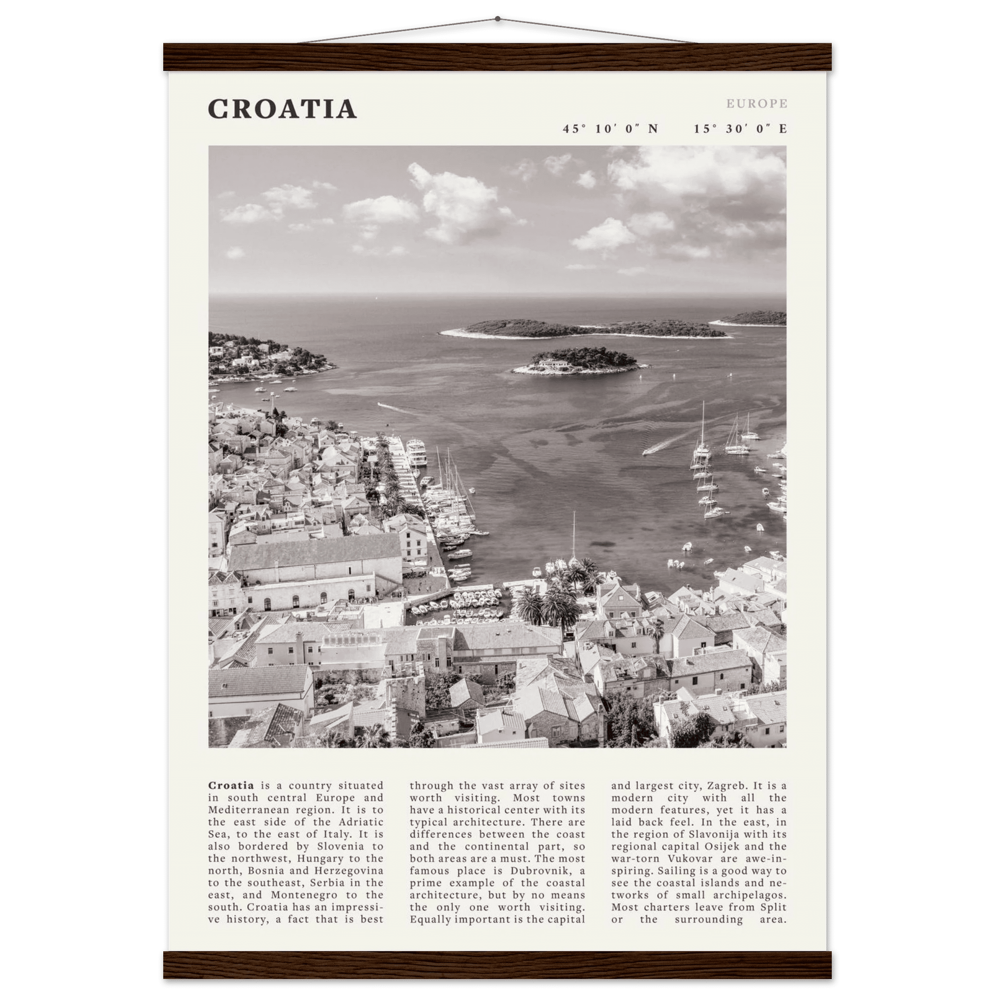 Croatia Poster | Black & White Hvar Island Wall Art | Adriatic Travel Print Decor - Evergreen Posters