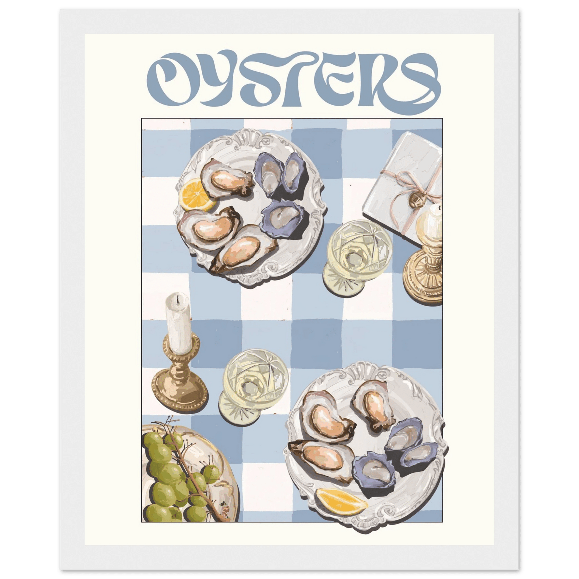 Oysters Poster – Playful Seafood Kitchen Wall Art Print (Digital & Printed Options) - Evergreen Posters