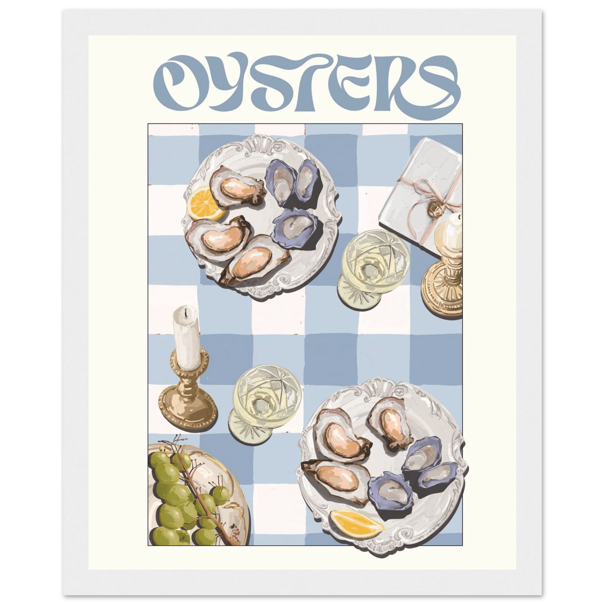 Oysters Poster – Playful Seafood Kitchen Wall Art Print (Digital & Printed Options) - Evergreen Posters