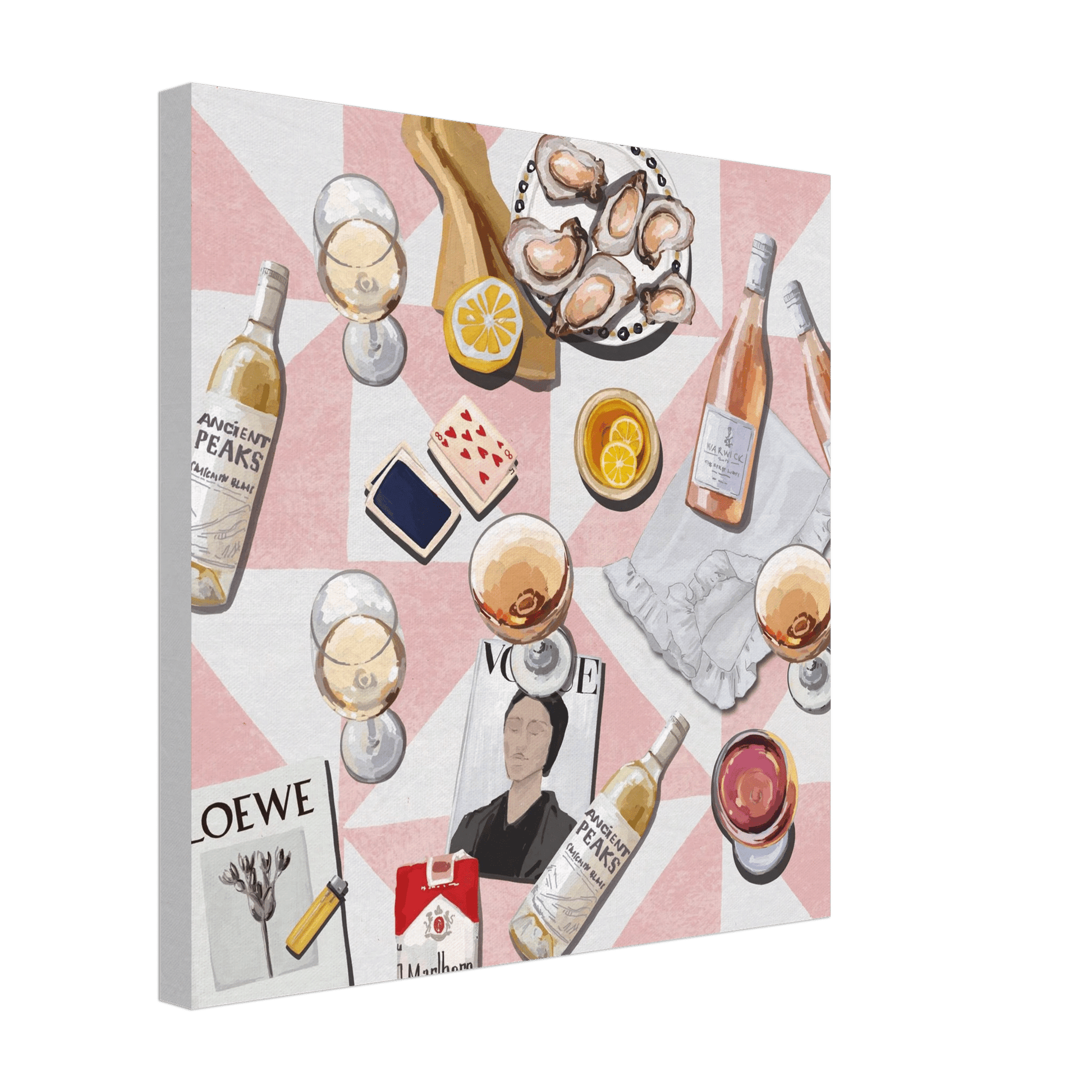 Vogue Oysters & Rosé Poster | Dopamine Decor Luxury Wall Art | Pink Tile Square Print - Evergreen Posters