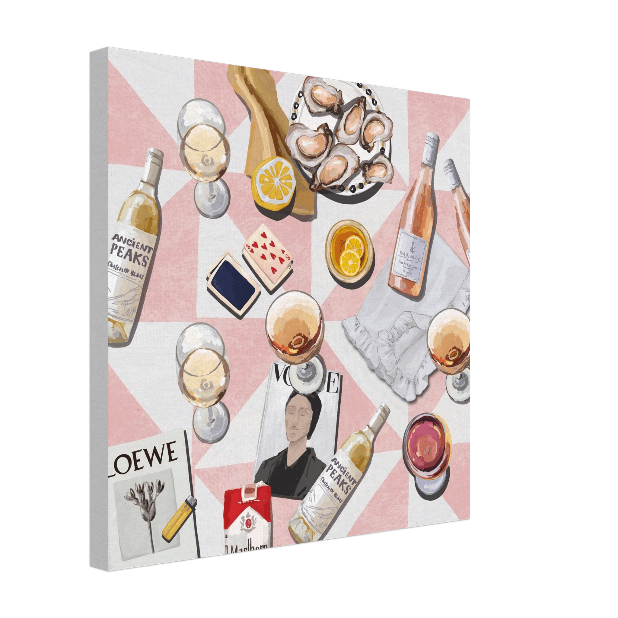 Vogue Oysters & Rosé Poster | Dopamine Decor Luxury Wall Art | Pink Tile Square Print - Evergreen Posters