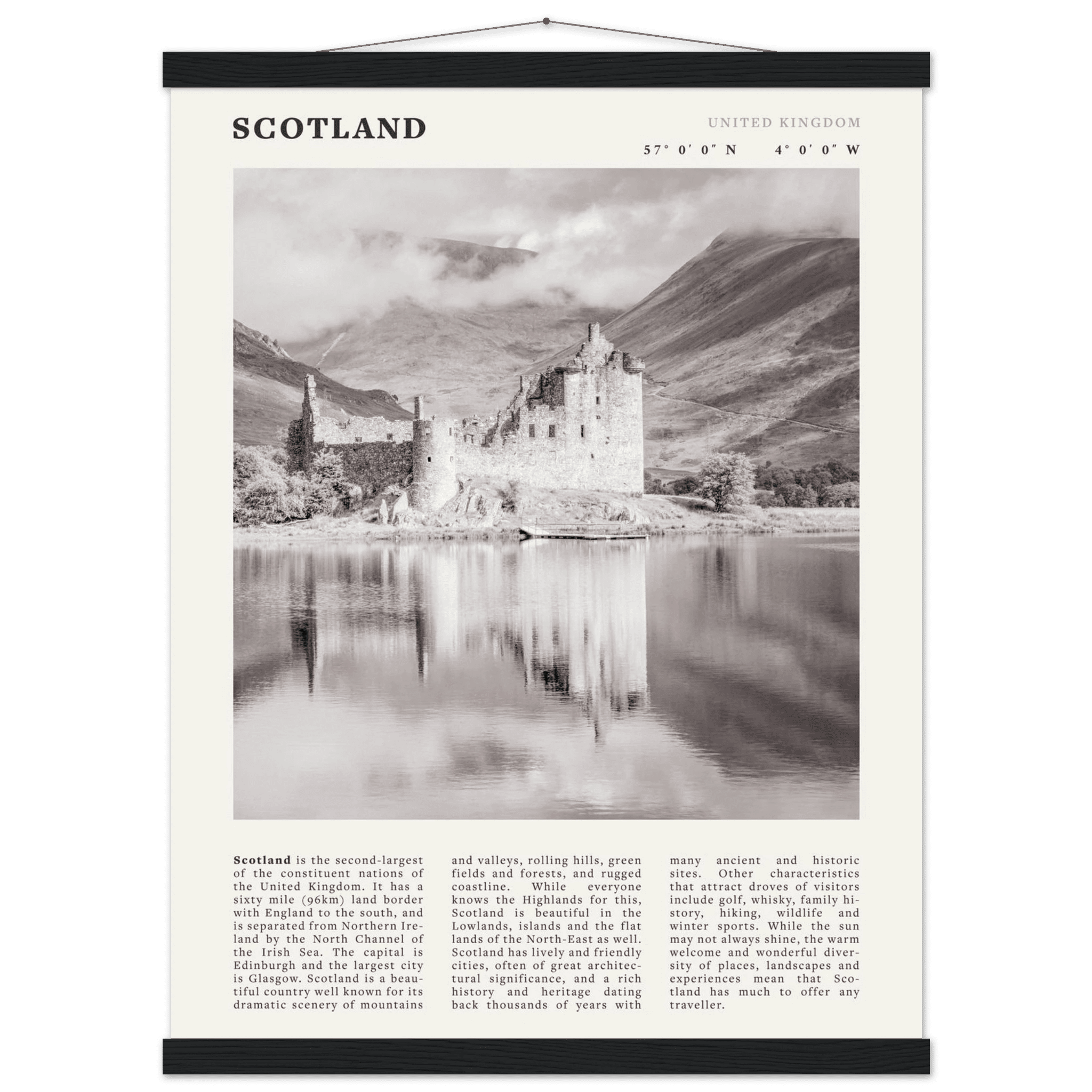 Scotland Poster | Black & White Highland Castle Wall Art | UK Travel Print Decor - Evergreen Posters